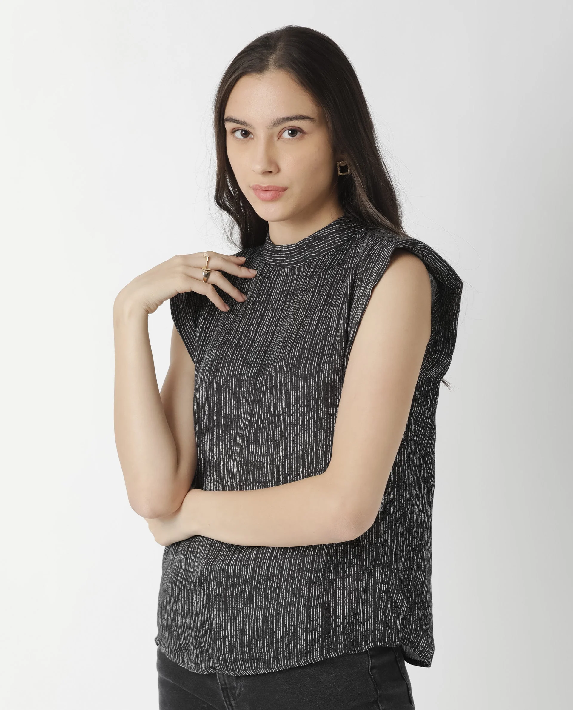 Rareism Women Yella Black Top Sleeveless Printed - Image 8