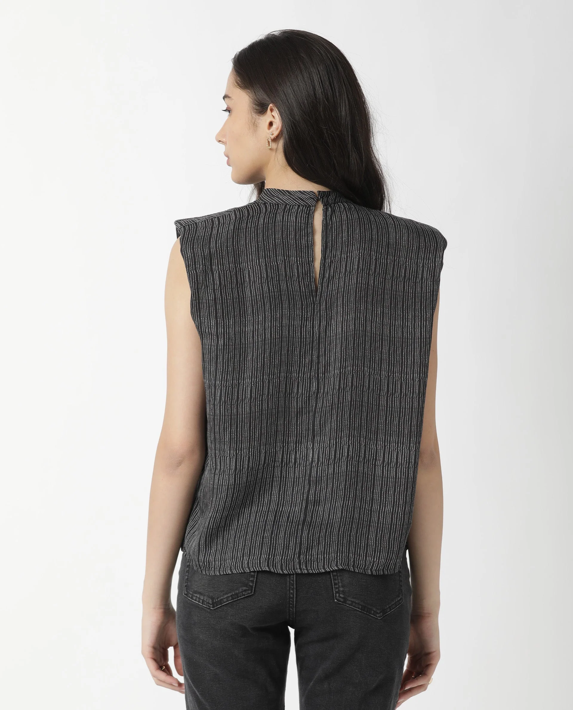 Rareism Women Yella Black Top Sleeveless Printed - Image 9