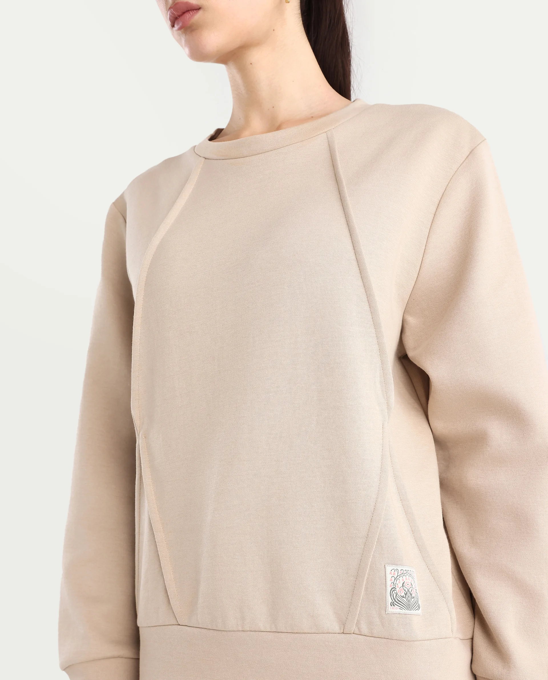 Rareism Women's Yello Beige Cotton Blend Crew Neck Plain Relaxed Fit Sweatshirt - Image 3