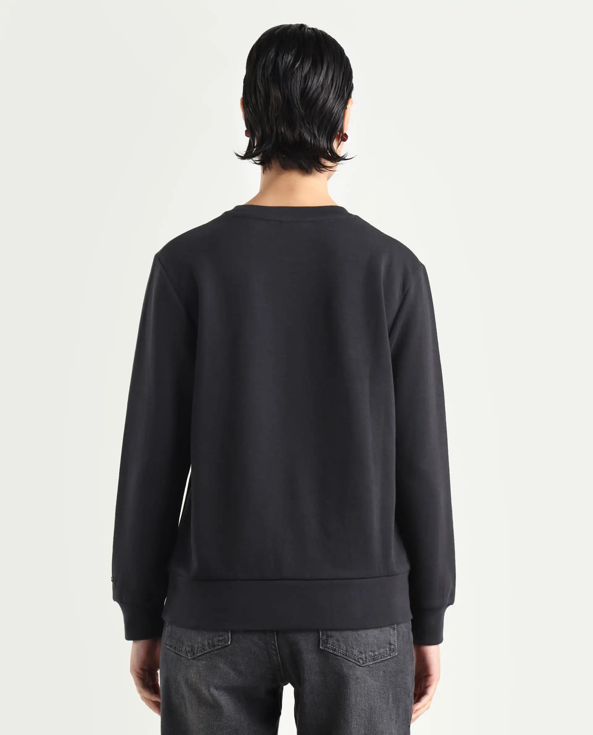 Rareism Women's Yello Black Cotton Blend Crew Neck Plain Relaxed Fit Sweatshirt - Image 7