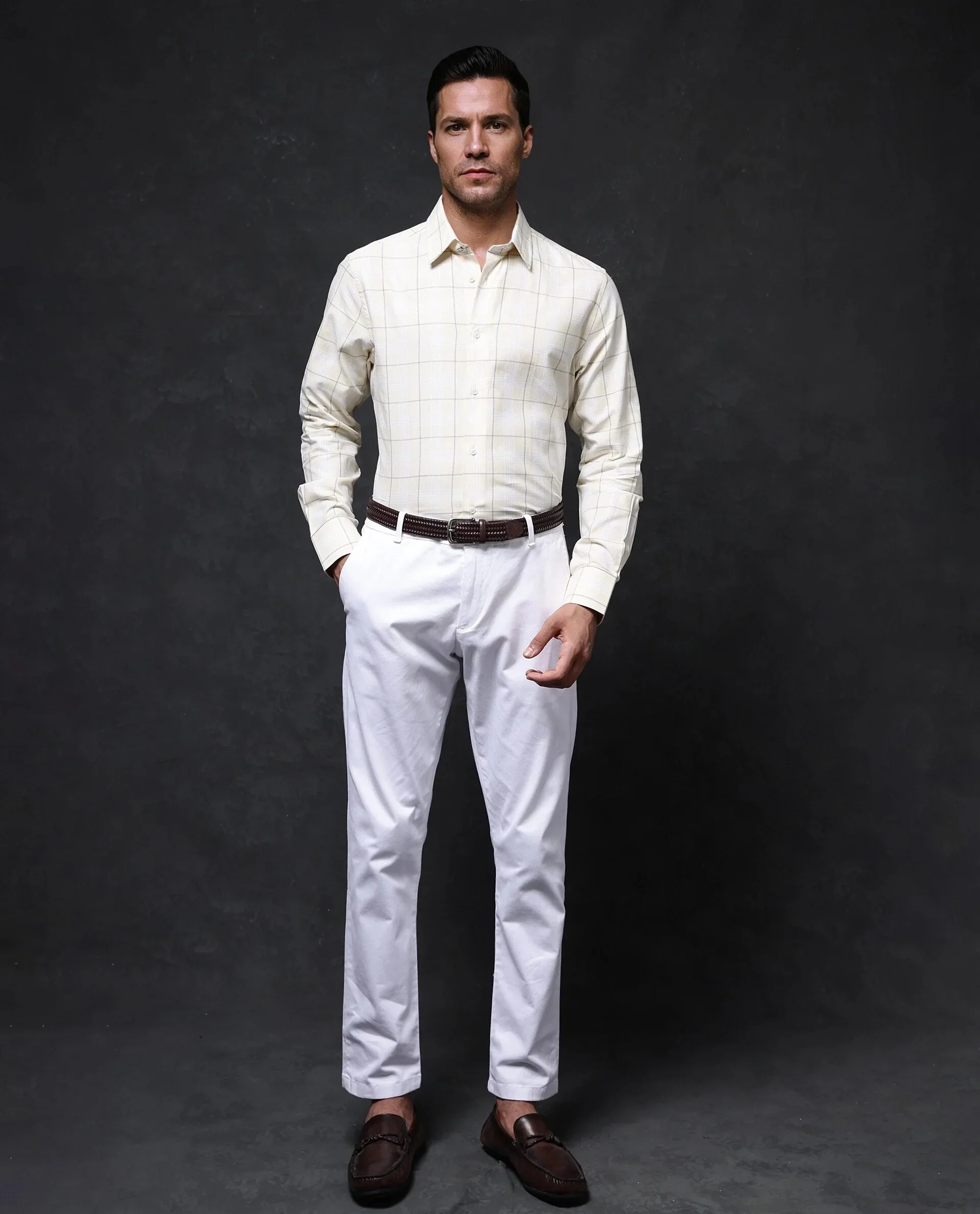 Rare Rabbit Men's Yelt Yellow Cotton Checked Print Regular Fit Full Sleeve Collared Shirt - Image 3