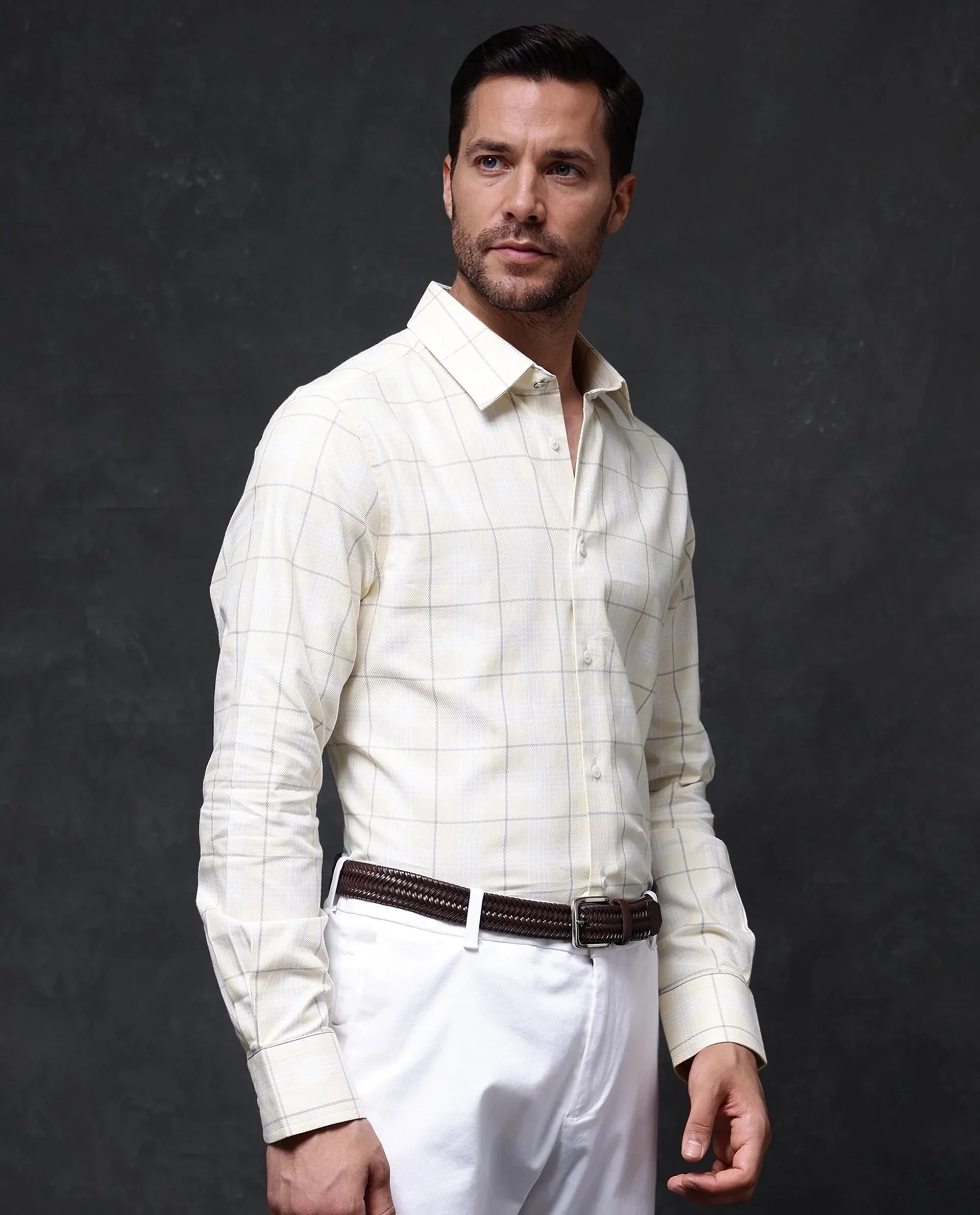 Rare Rabbit Men's Yelt Yellow Cotton Checked Print Regular Fit Full Sleeve Collared Shirt - Image 4