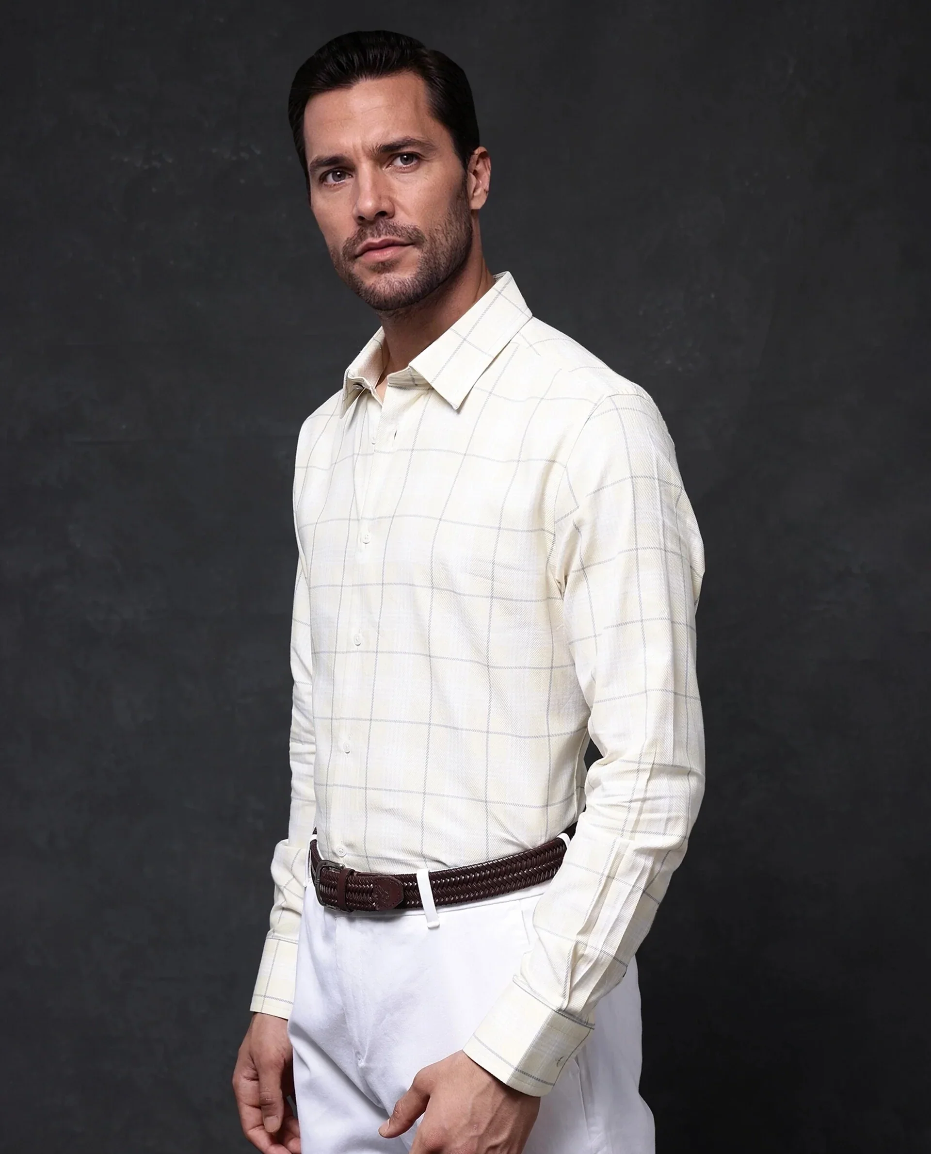Rare Rabbit Men's Yelt Yellow Cotton Checked Print Regular Fit Full Sleeve Collared Shirt - Image 6