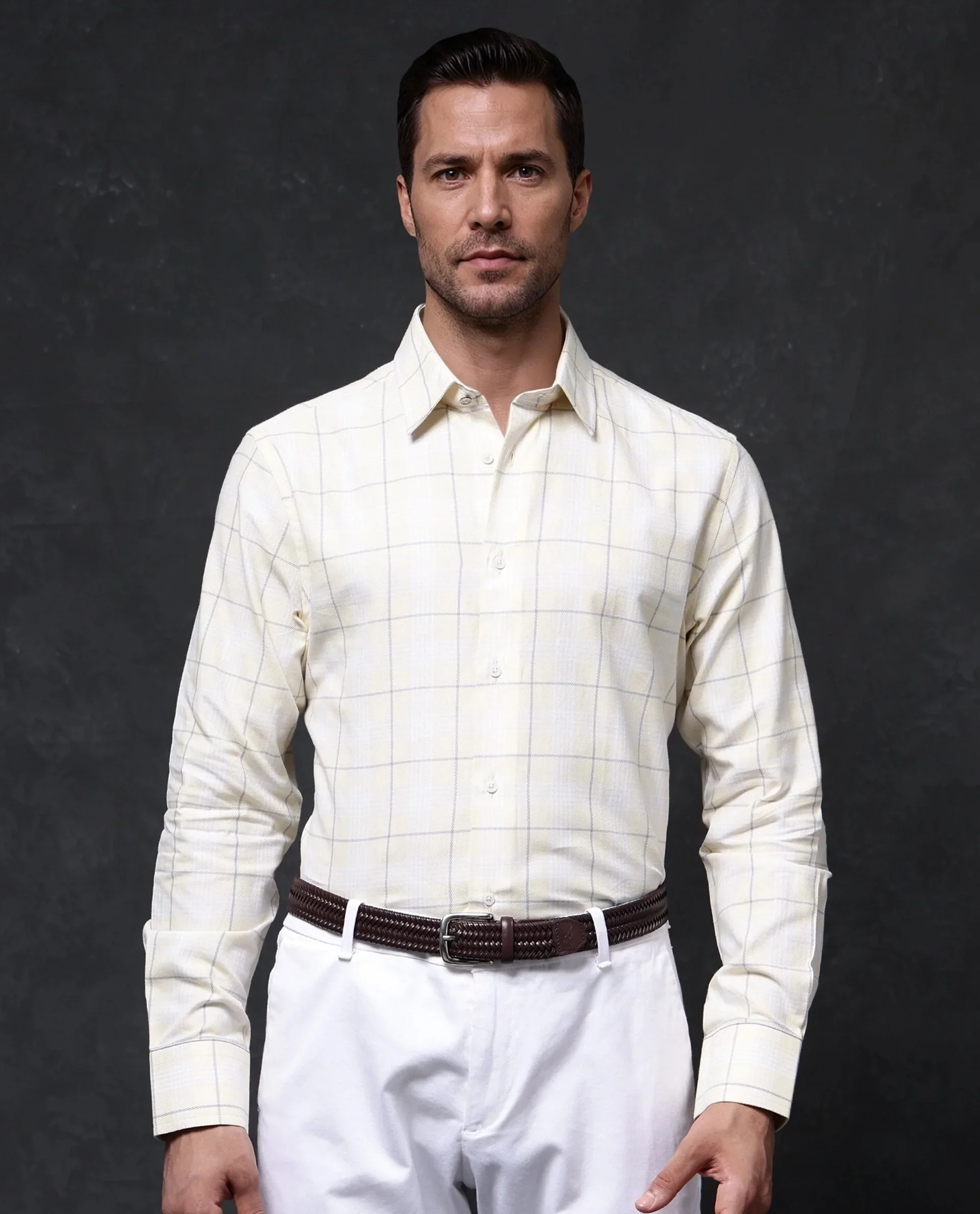 Rare Rabbit Men's Yelt Yellow Cotton Checked Print Regular Fit Full Sleeve Collared Shirt - Image 8