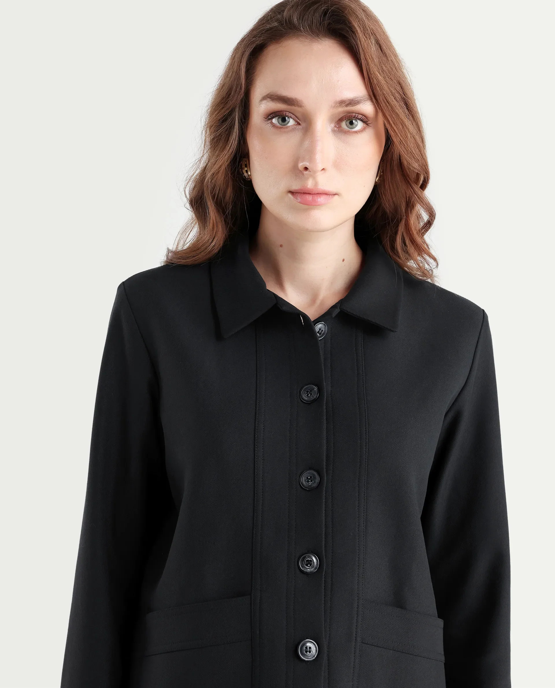 Rareism Women's Yeppon Black Drop Collar Plain Cuffed Sleeve Hip Length Boxy Fit Jacket - Image 4