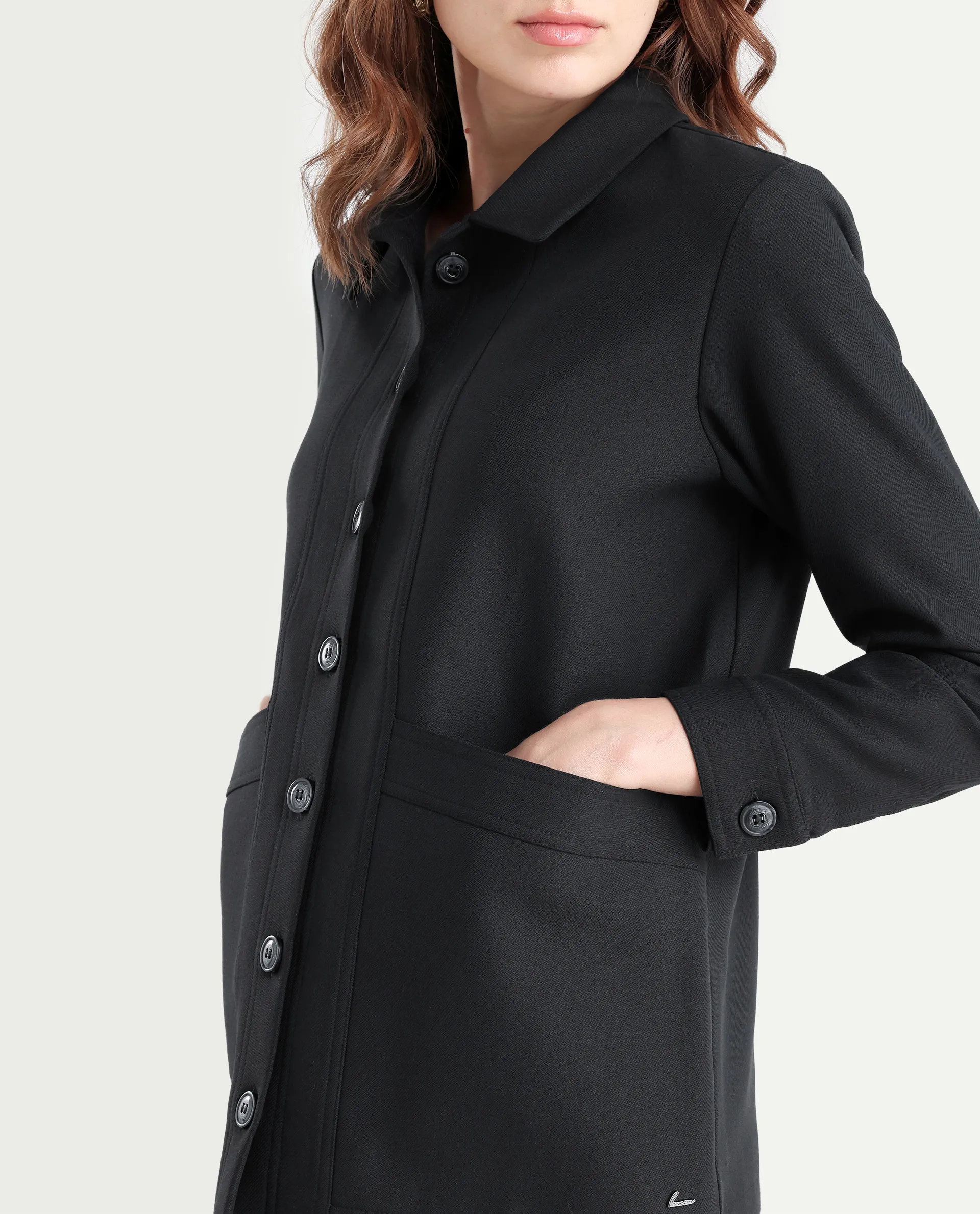 Rareism Women's Yeppon Black Drop Collar Plain Cuffed Sleeve Hip Length Boxy Fit Jacket - Image 5