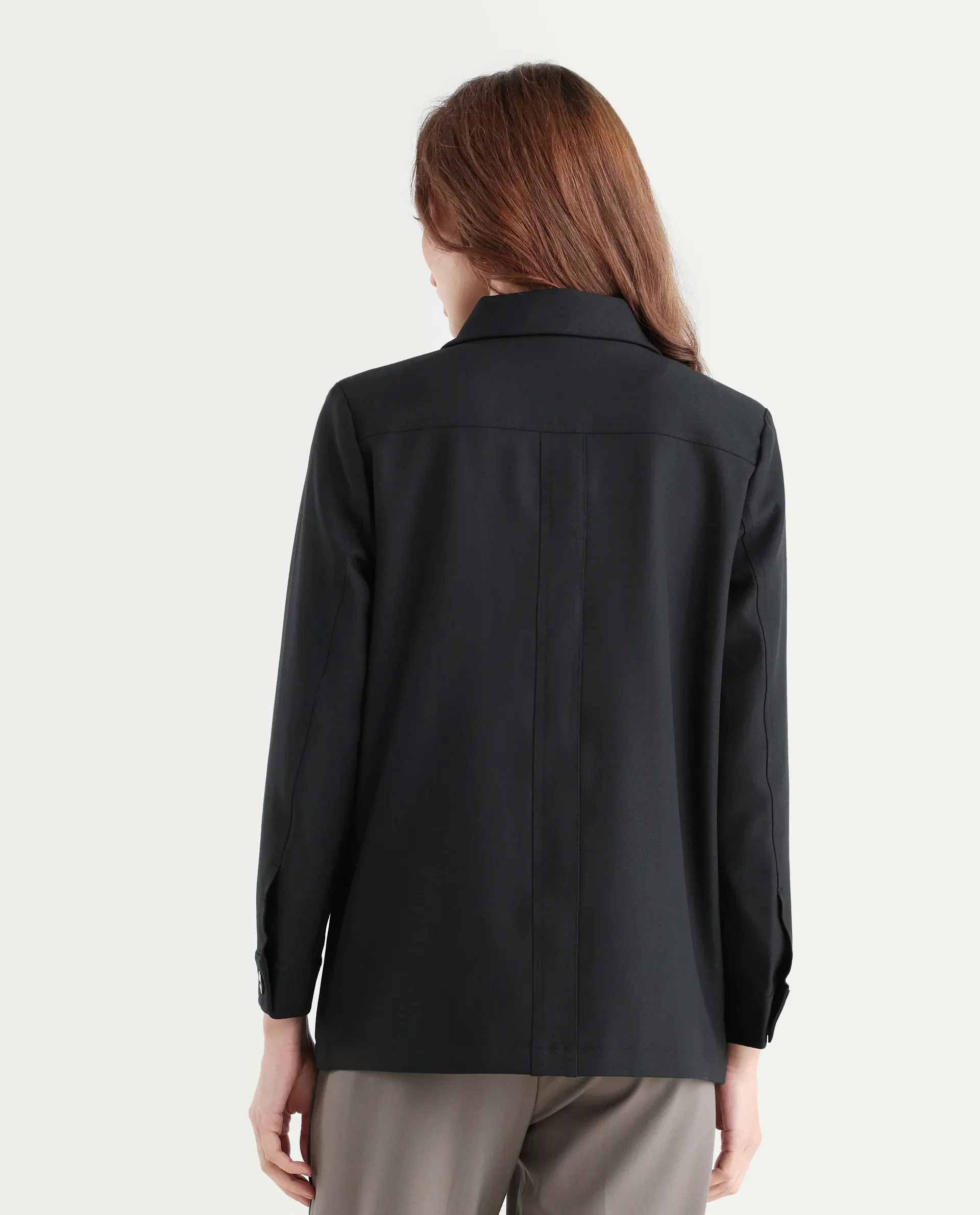 Rareism Women's Yeppon Black Drop Collar Plain Cuffed Sleeve Hip Length Boxy Fit Jacket - Image 8
