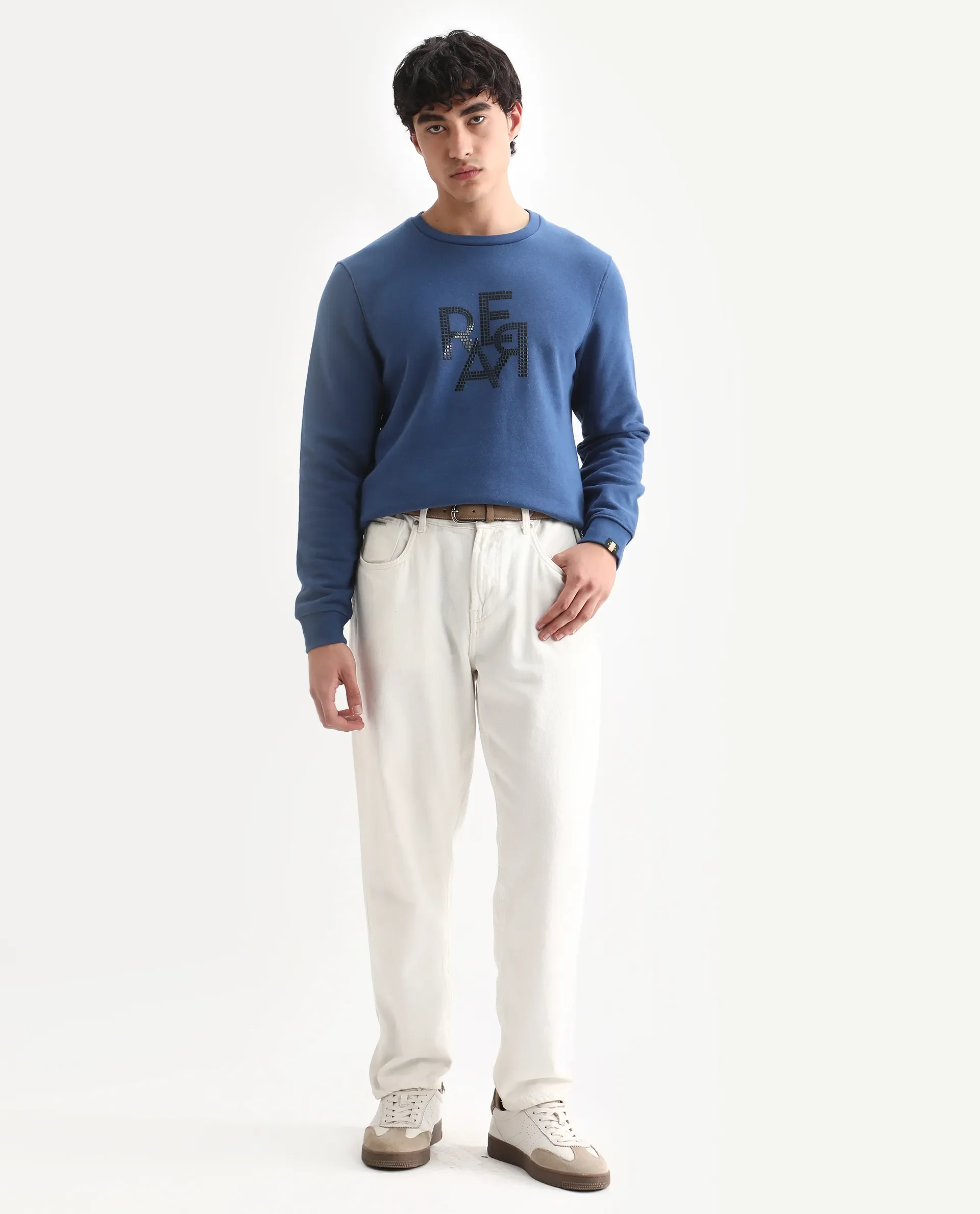 Rare Rabbit Men's Yevs Dark Blue Cotton Graphic Print Regular Fit Full Sleeve Crew Neck Sweatshirt - Image 2