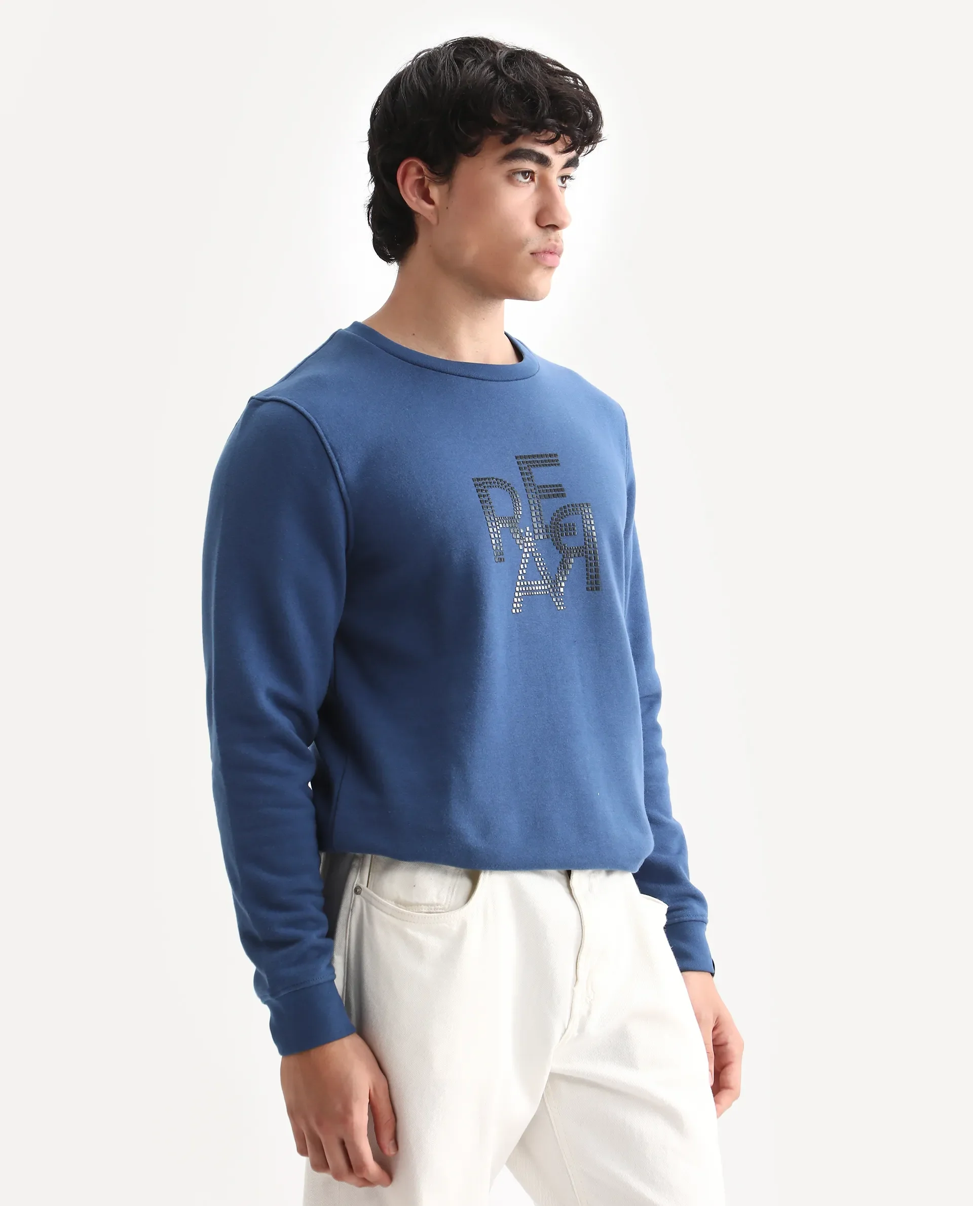 Rare Rabbit Men's Yevs Dark Blue Cotton Graphic Print Regular Fit Full Sleeve Crew Neck Sweatshirt - Image 5