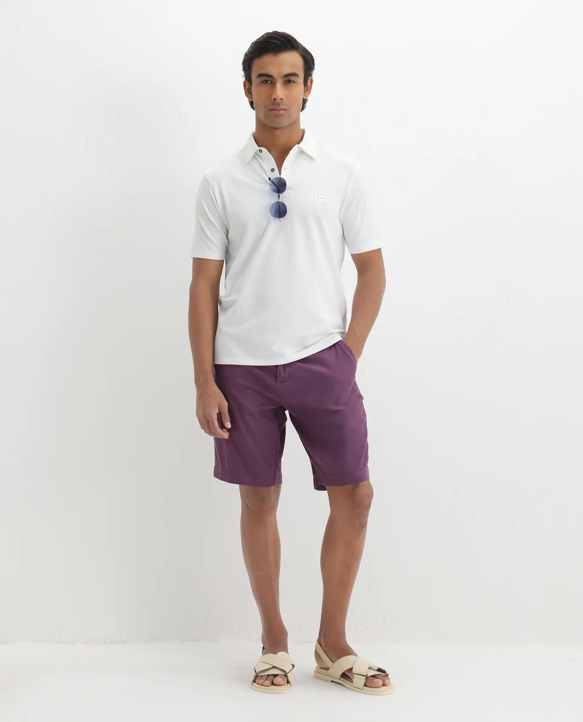 Rare Rabbit Men's Yobo White Plain Regular Fit Half Sleeve Polo - Image 2