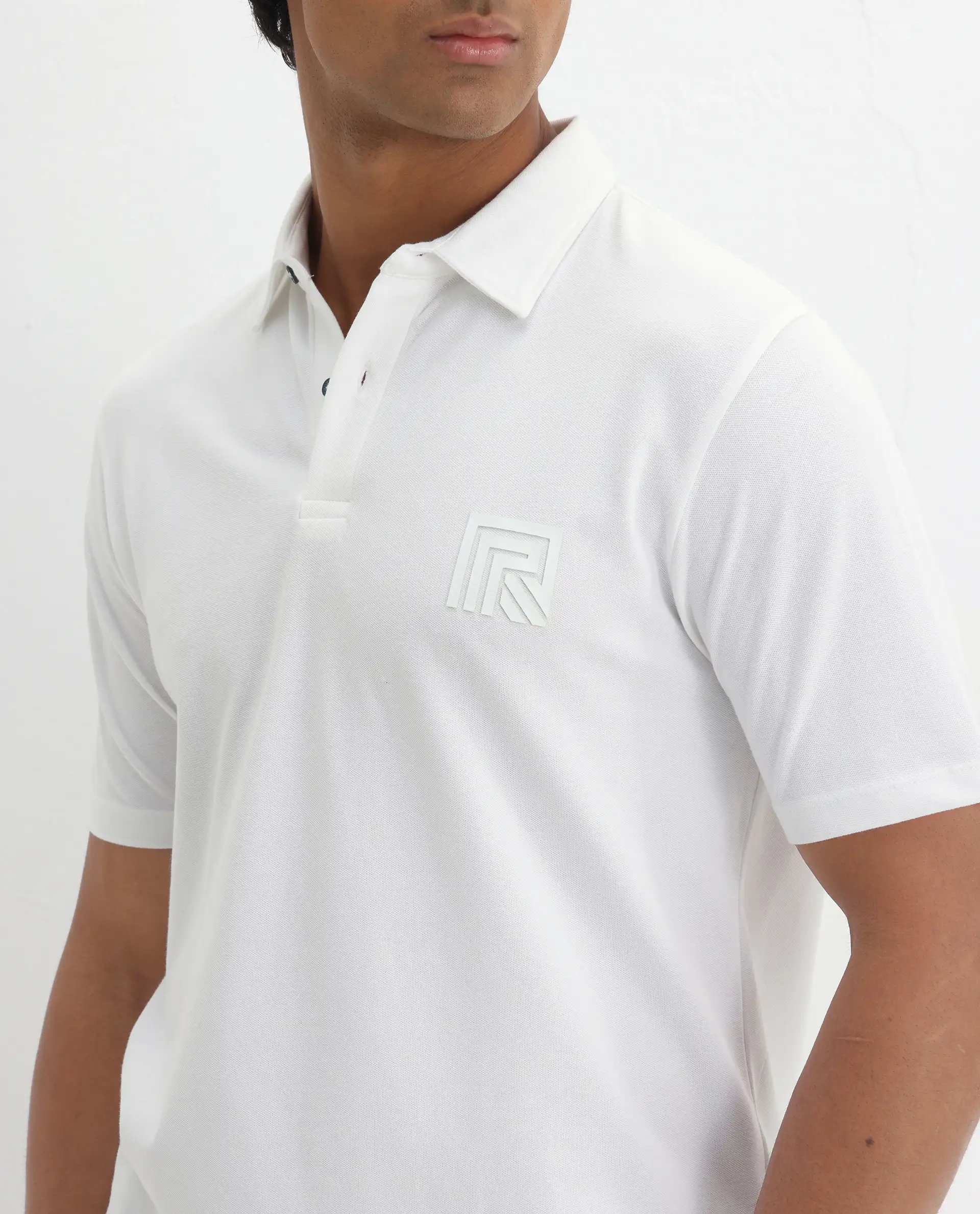 Rare Rabbit Men's Yobo White Plain Regular Fit Half Sleeve Polo - Image 3