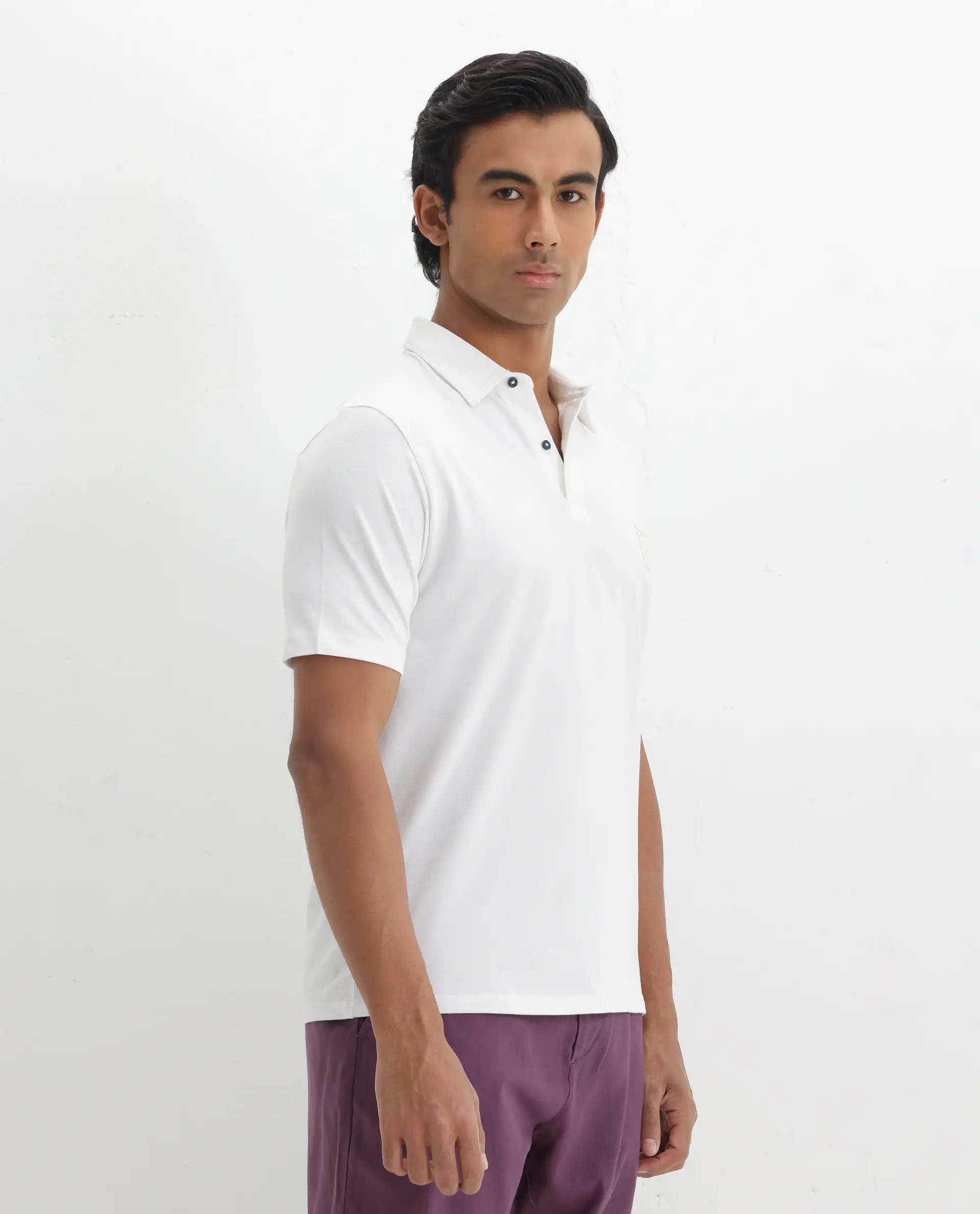 Rare Rabbit Men's Yobo White Plain Regular Fit Half Sleeve Polo - Image 4