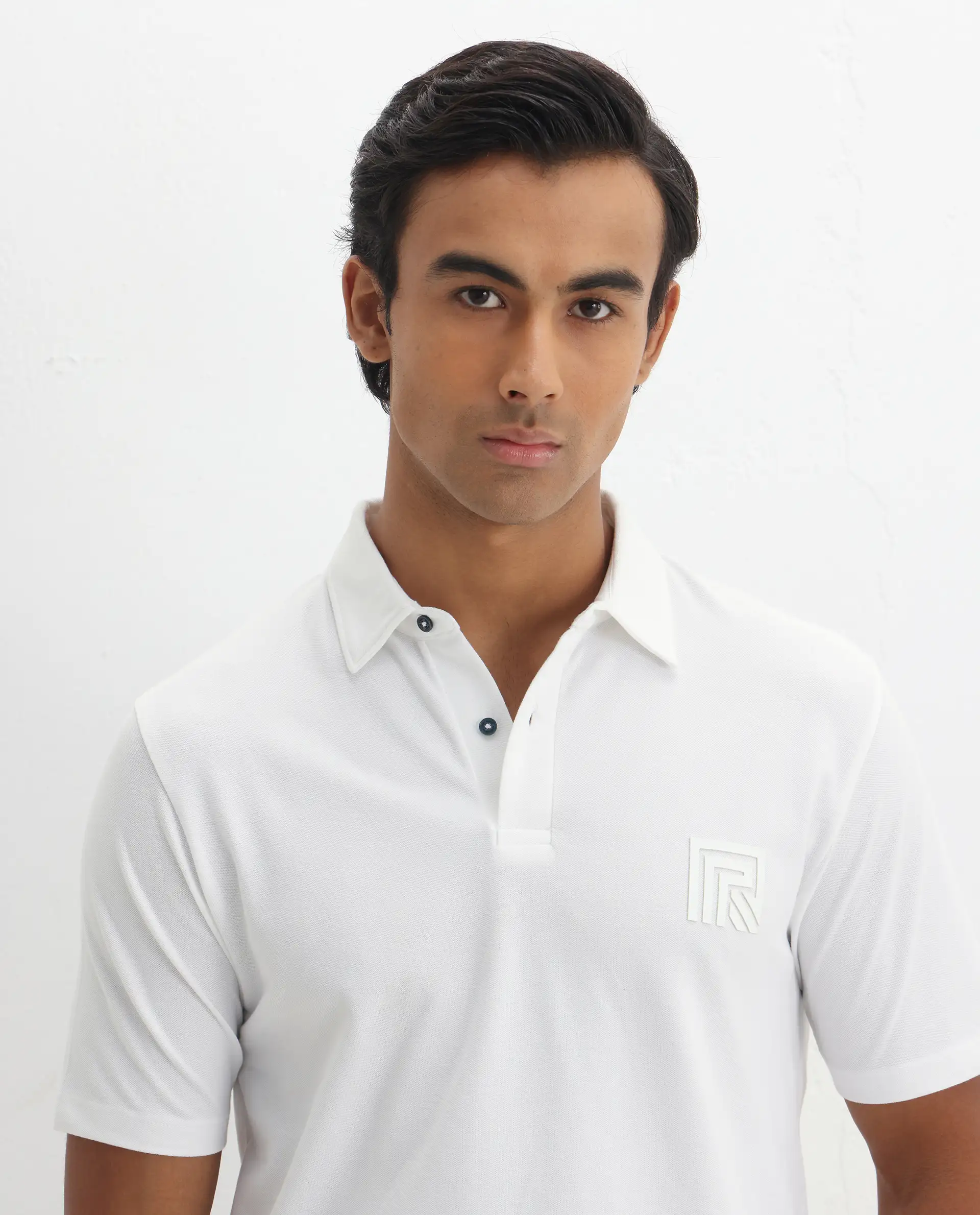 Rare Rabbit Men's Yobo White Plain Regular Fit Half Sleeve Polo - Image 5