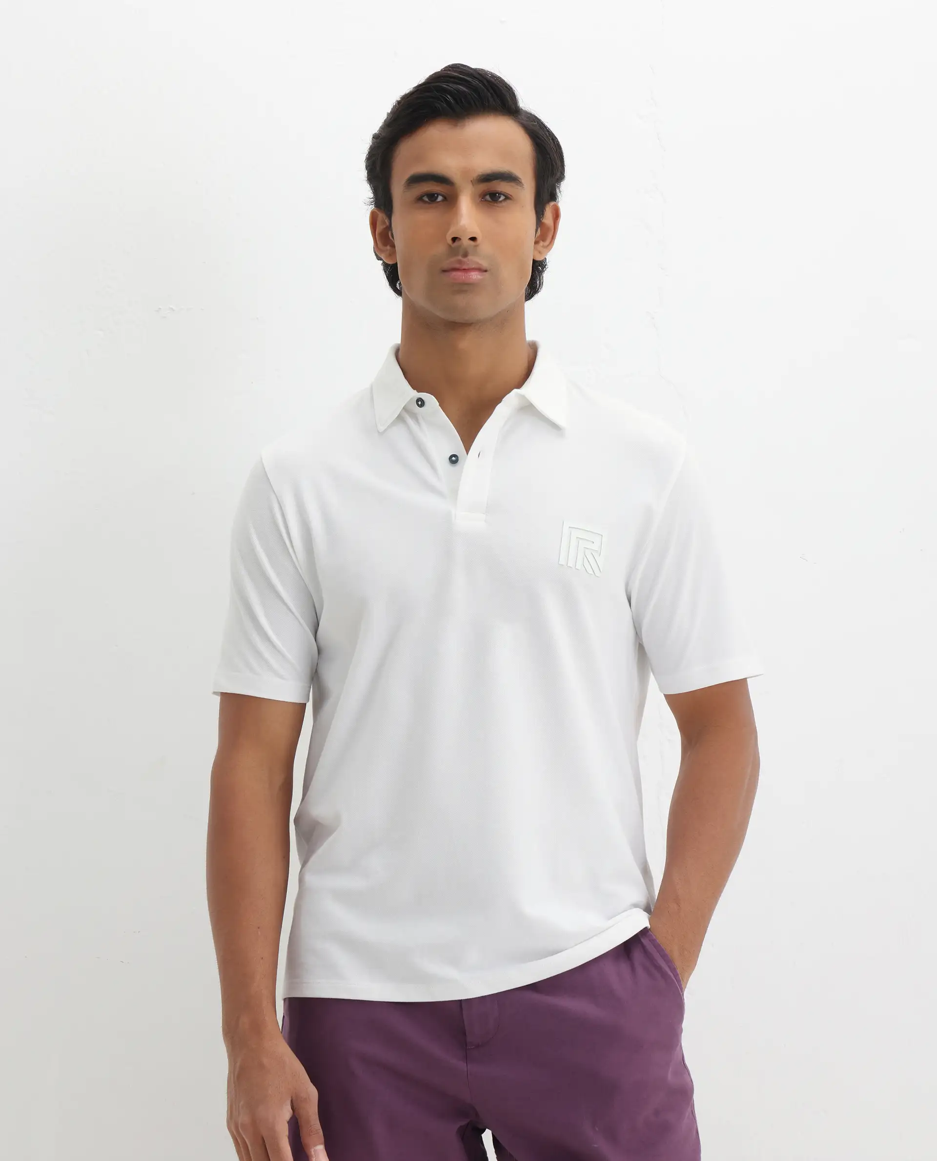 Rare Rabbit Men's Yobo White Plain Regular Fit Half Sleeve Polo - Image 6