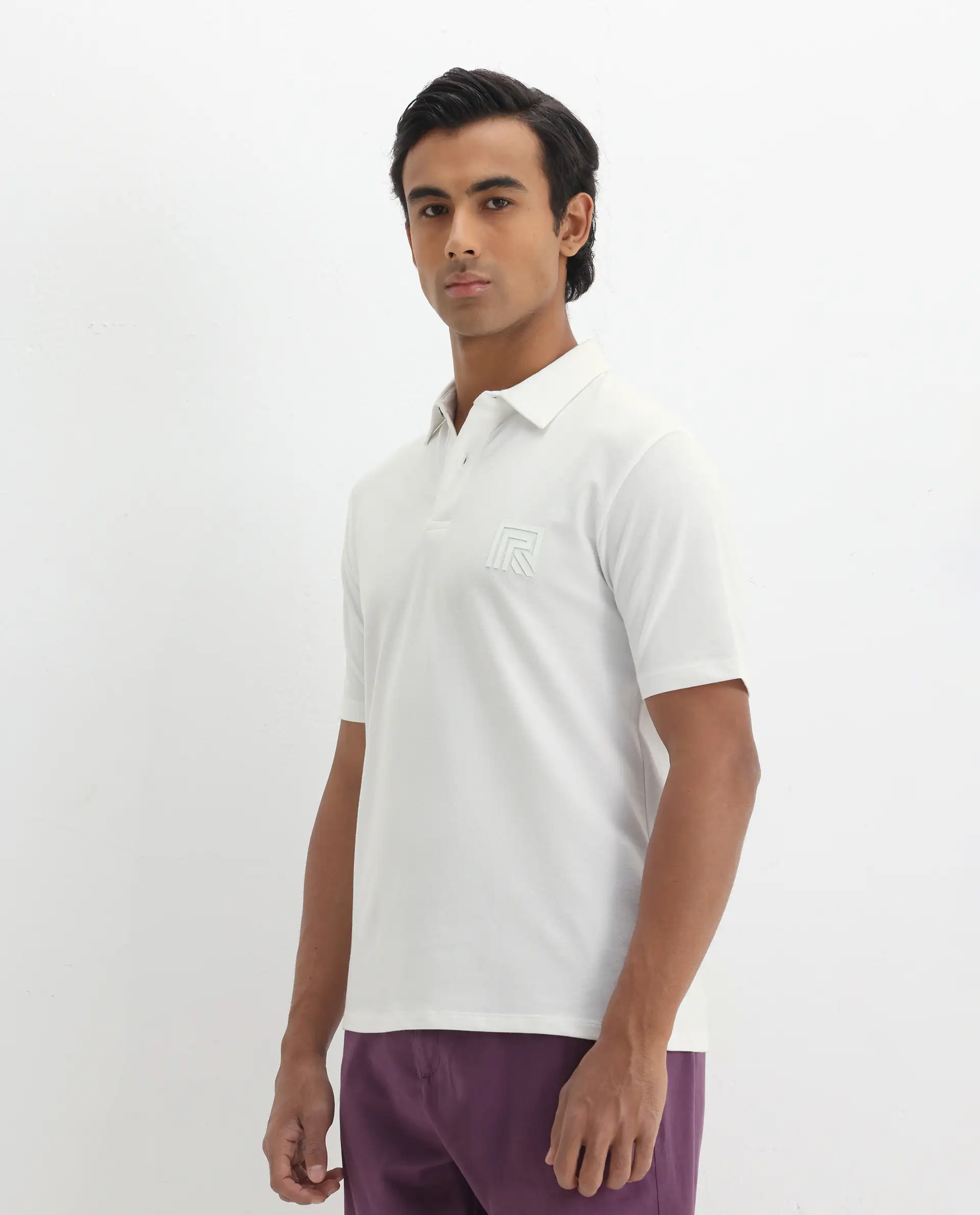 Rare Rabbit Men's Yobo White Plain Regular Fit Half Sleeve Polo - Image 7