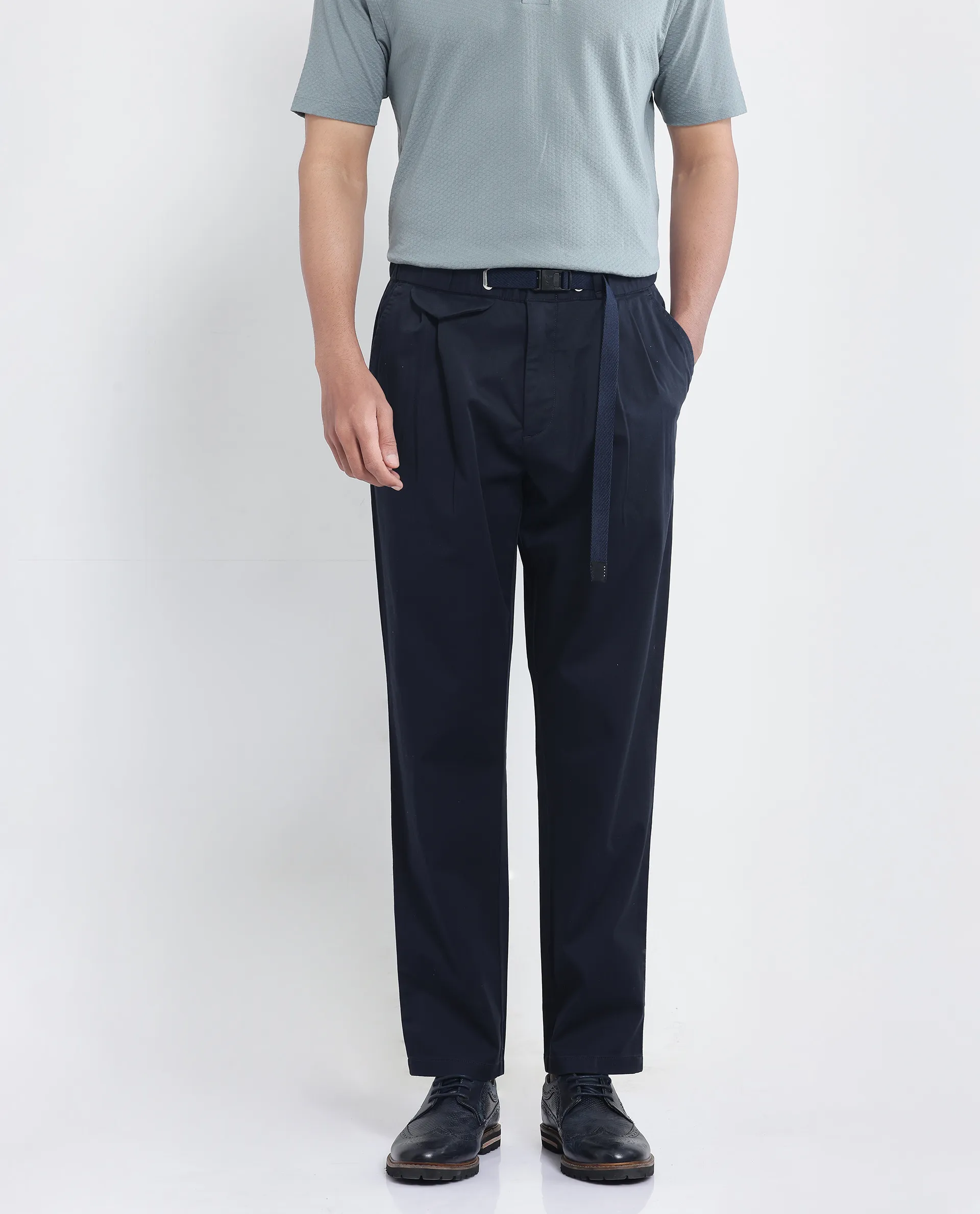 Rare Rabbit Men's Yocko Navy Cotton Blend Plain Baggy Fit Trouser - Image 2