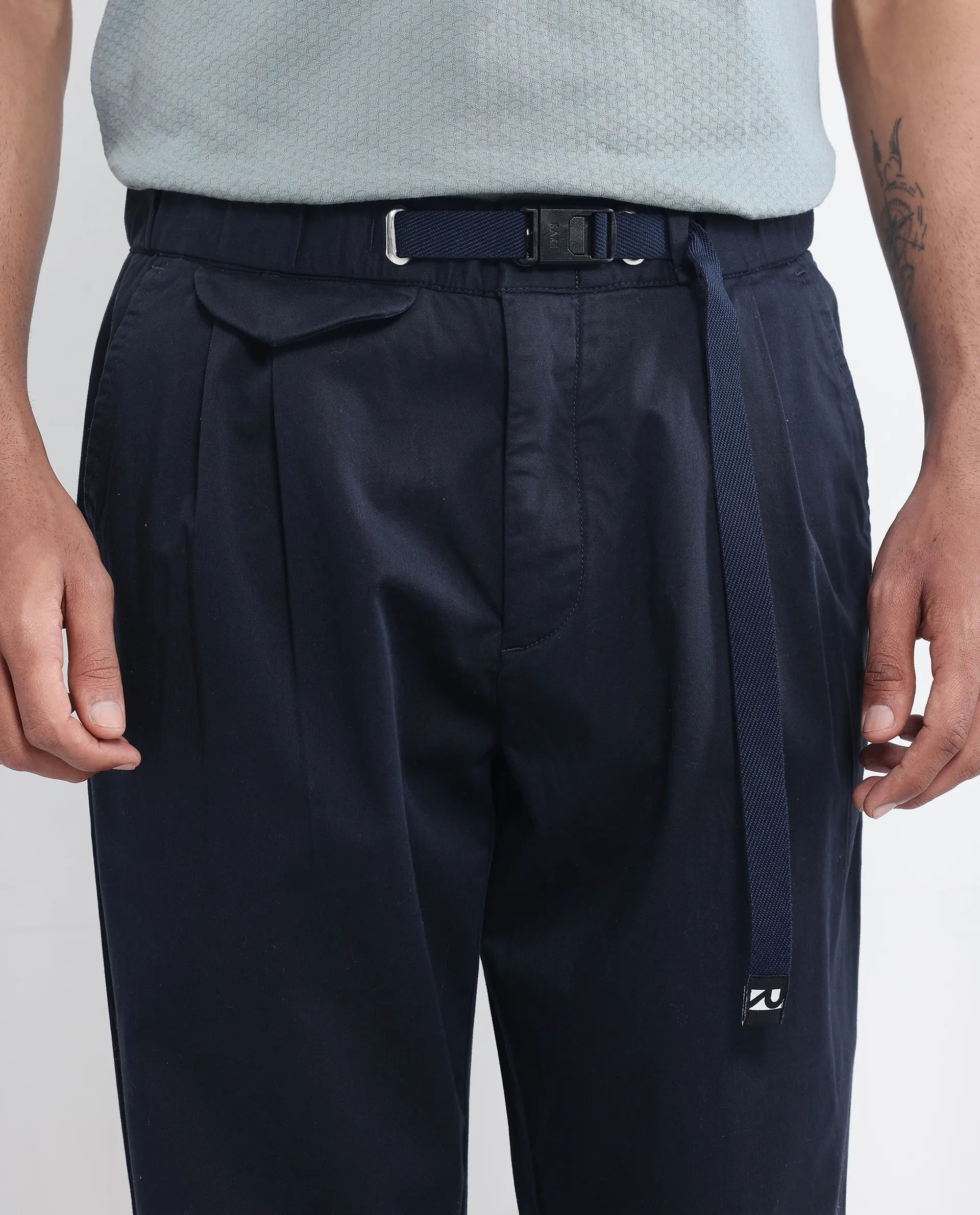 Rare Rabbit Men's Yocko Navy Cotton Blend Plain Baggy Fit Trouser - Image 3