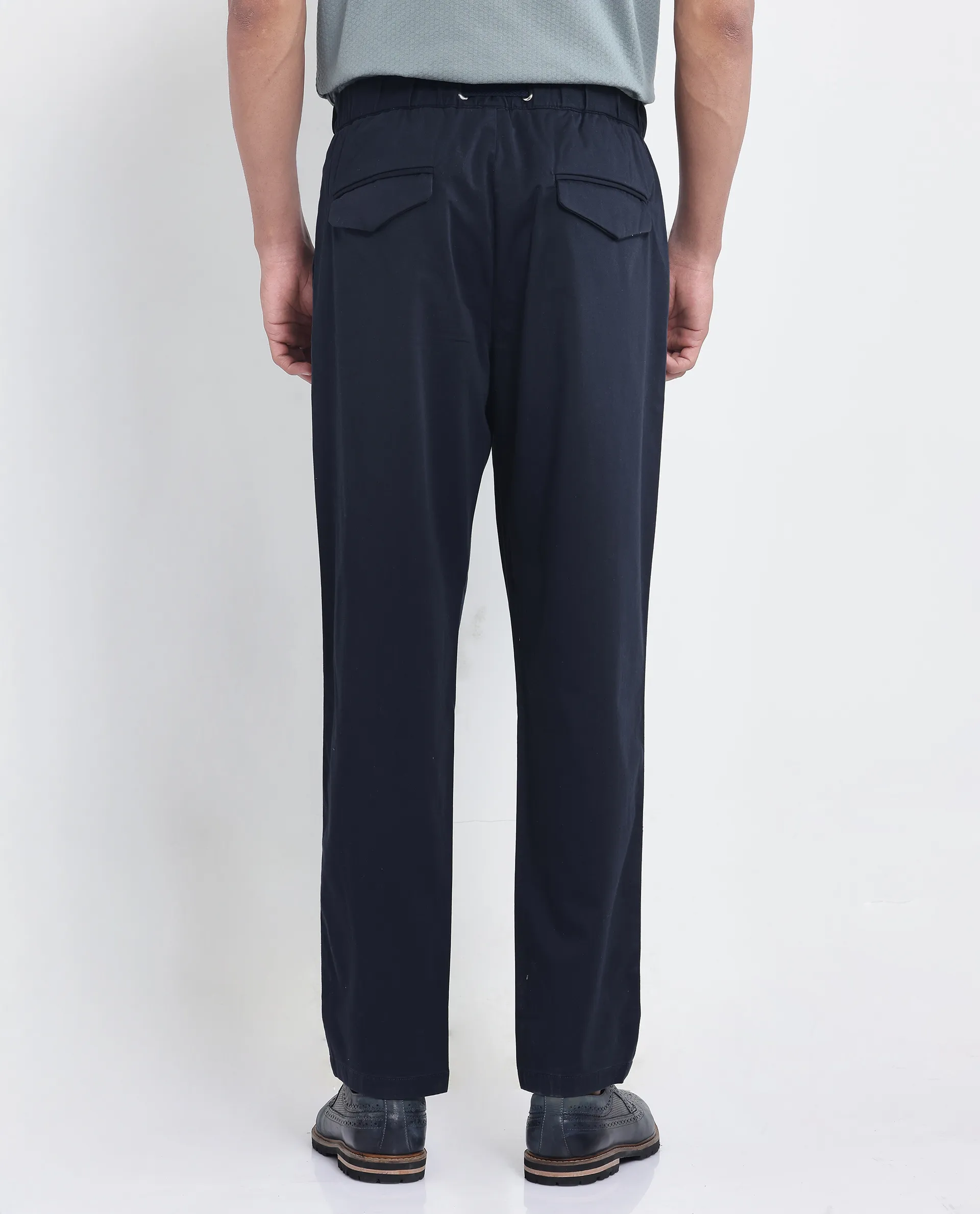 Rare Rabbit Men's Yocko Navy Cotton Blend Plain Baggy Fit Trouser - Image 4
