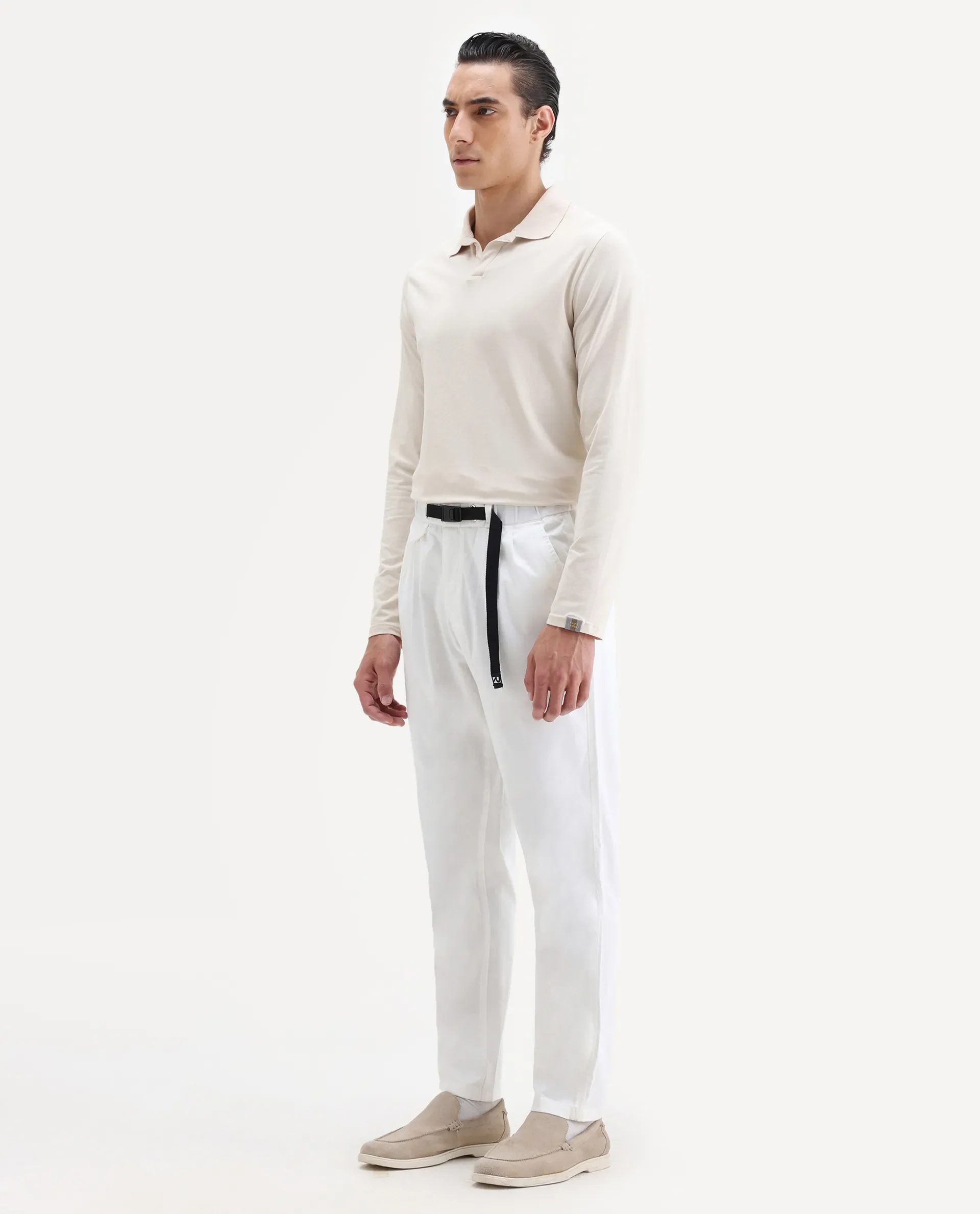 Rare Rabbit Men's Yocko White Cotton Blend Plain Baggy Fit Trouser - Image 4