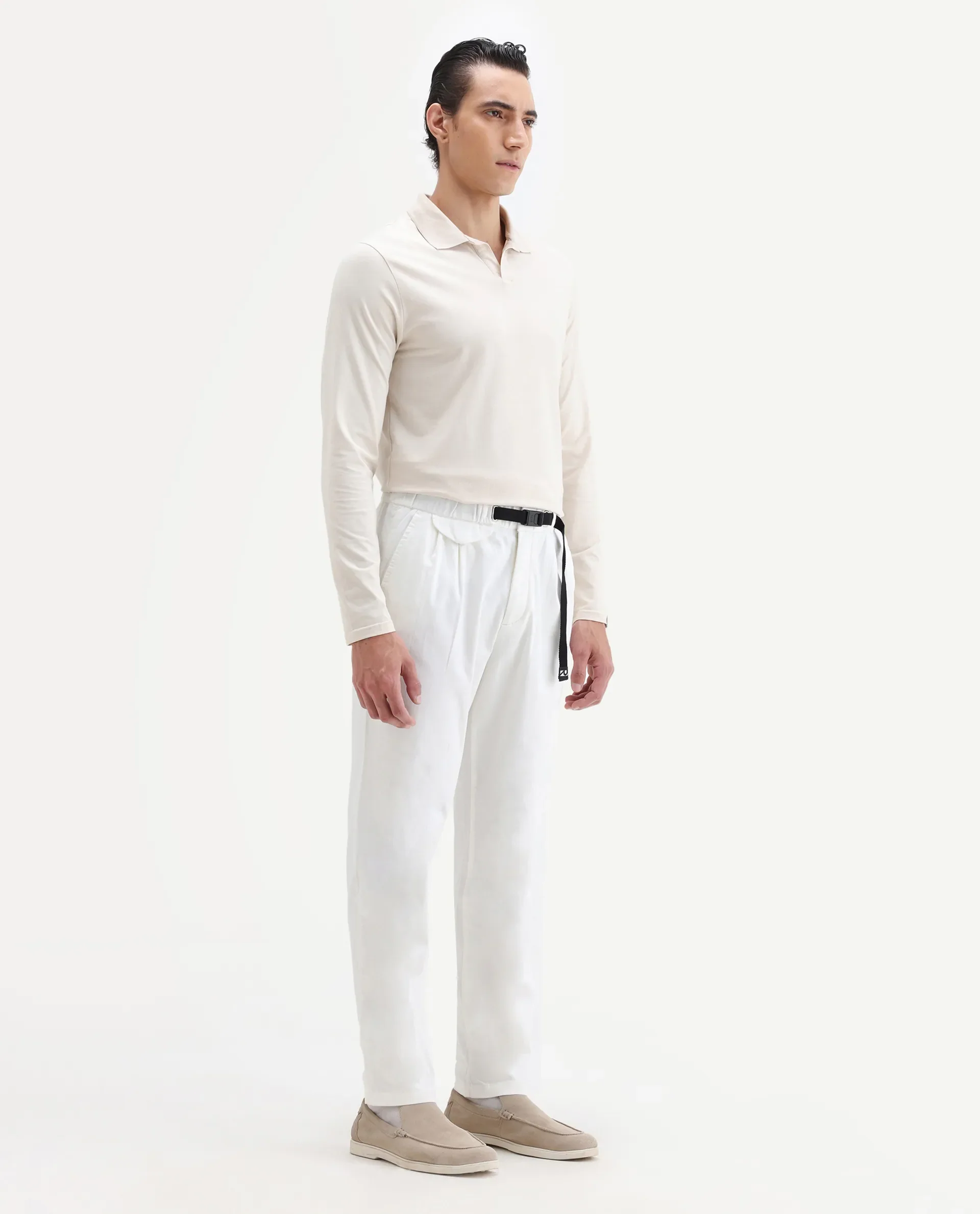 Rare Rabbit Men's Yocko White Cotton Blend Plain Baggy Fit Trouser - Image 5