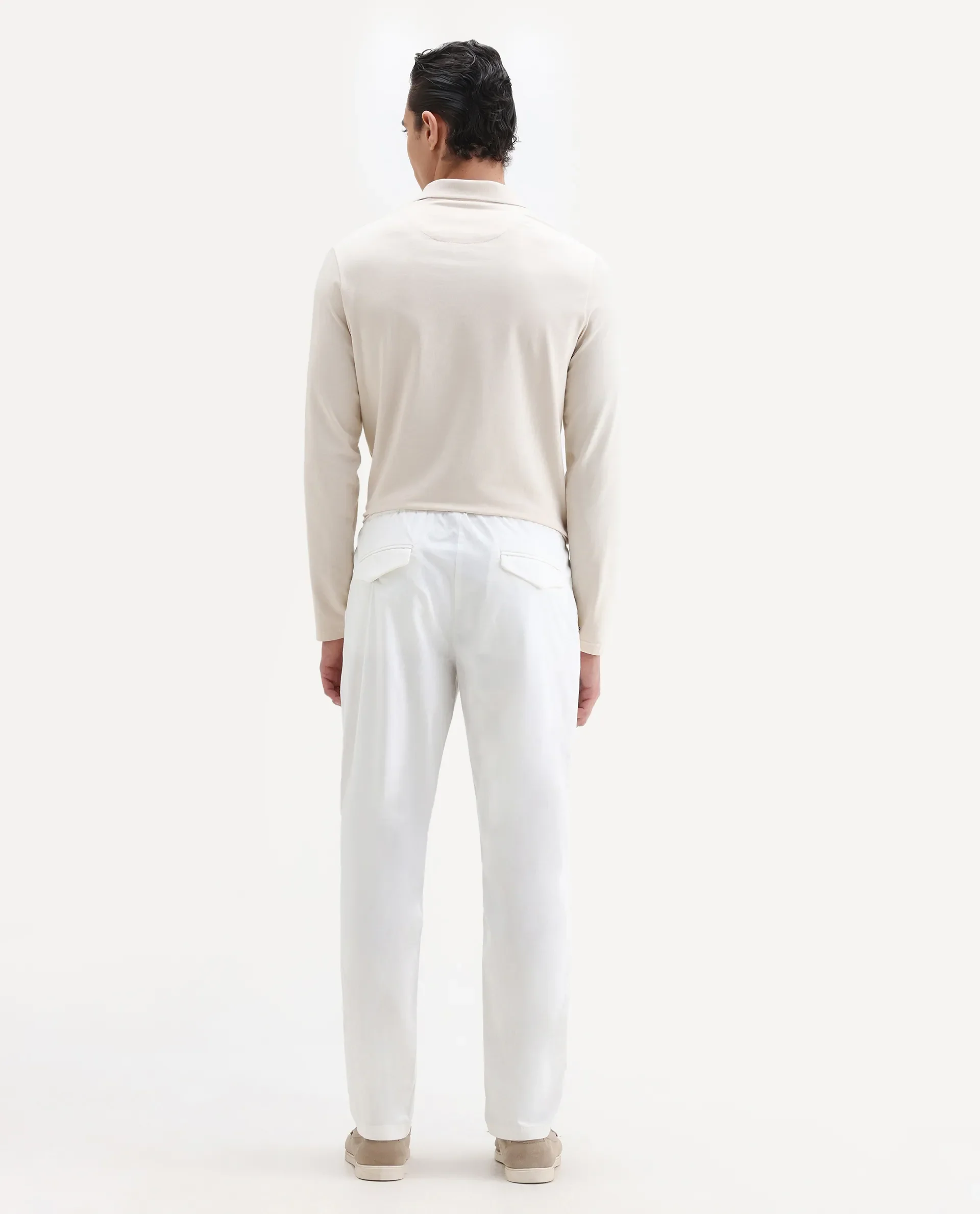 Rare Rabbit Men's Yocko White Cotton Blend Plain Baggy Fit Trouser - Image 7
