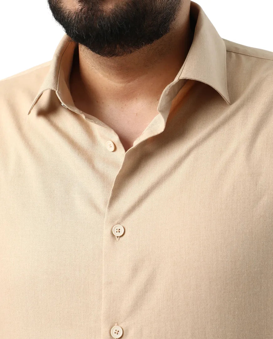 Rare Rabbit Men's Yok Big Beige Cotton Blend Fabric Full Sleeve Spread Collar Button Closure Regular Fit Plain Shirt - Image 3