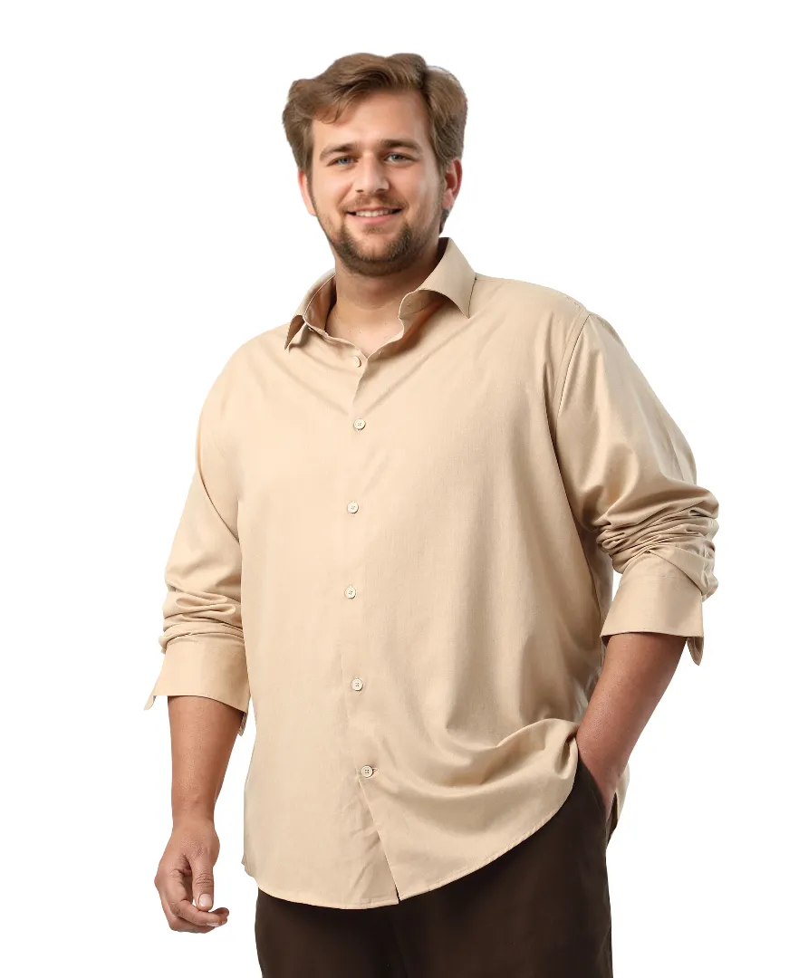 Rare Rabbit Men's Yok Big Beige Cotton Blend Fabric Full Sleeve Spread Collar Button Closure Regular Fit Plain Shirt - Image 4
