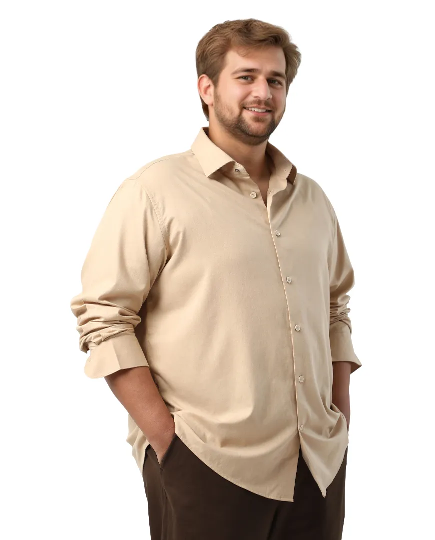 Rare Rabbit Men's Yok Big Beige Cotton Blend Fabric Full Sleeve Spread Collar Button Closure Regular Fit Plain Shirt - Image 5