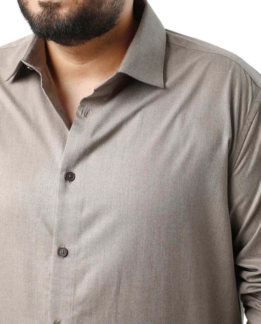 Rare Rabbit Men's Yok Big Dark Beige Cotton Poly Fabric Full Sleeve Spread Collar Button Closure Regular Fit Plain Shirt - Image 3