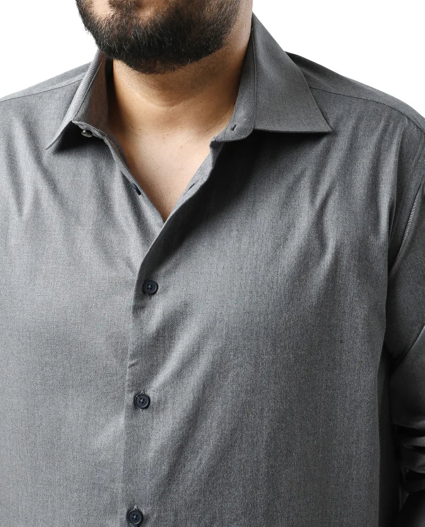 Rare Rabbit Men's Yok Big Dark Grey Cotton Poly Fabric Full Sleeve Spread Collar Button Closure Regular Fit Plain Shirt - Image 3