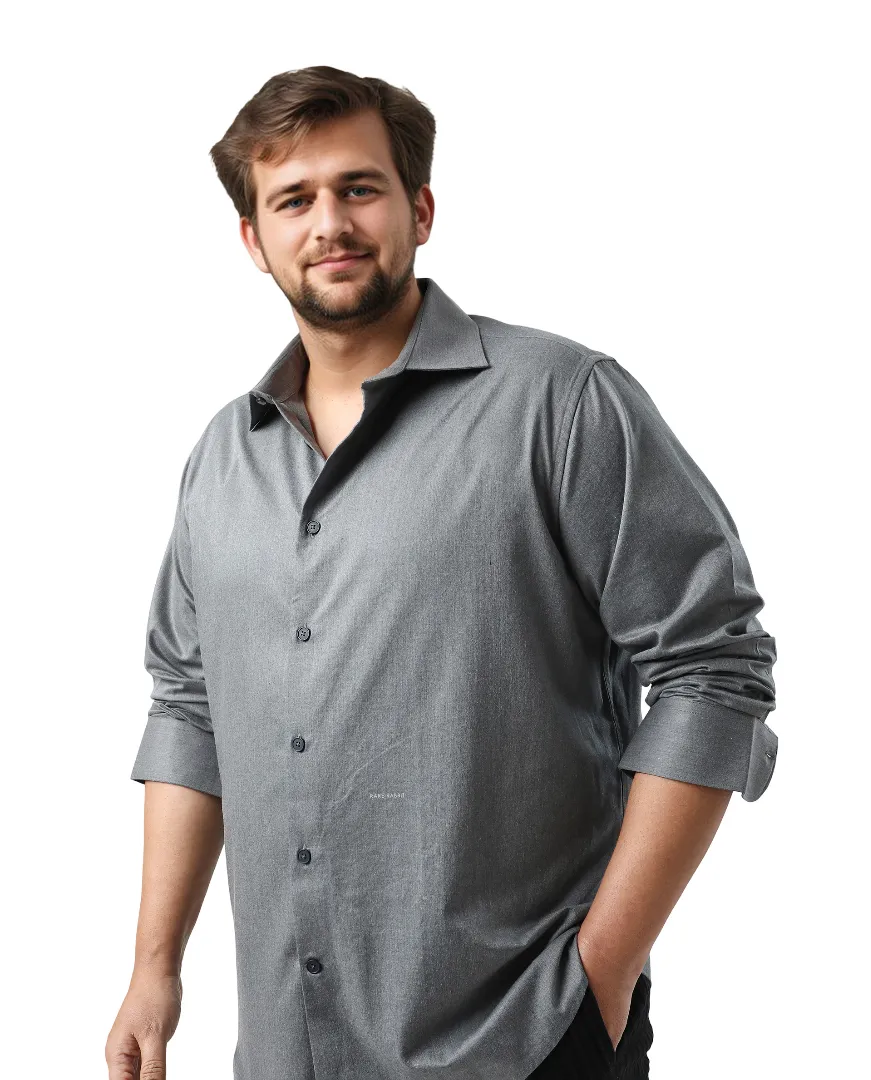Rare Rabbit Men's Yok Big Dark Grey Cotton Poly Fabric Full Sleeve Spread Collar Button Closure Regular Fit Plain Shirt - Image 6