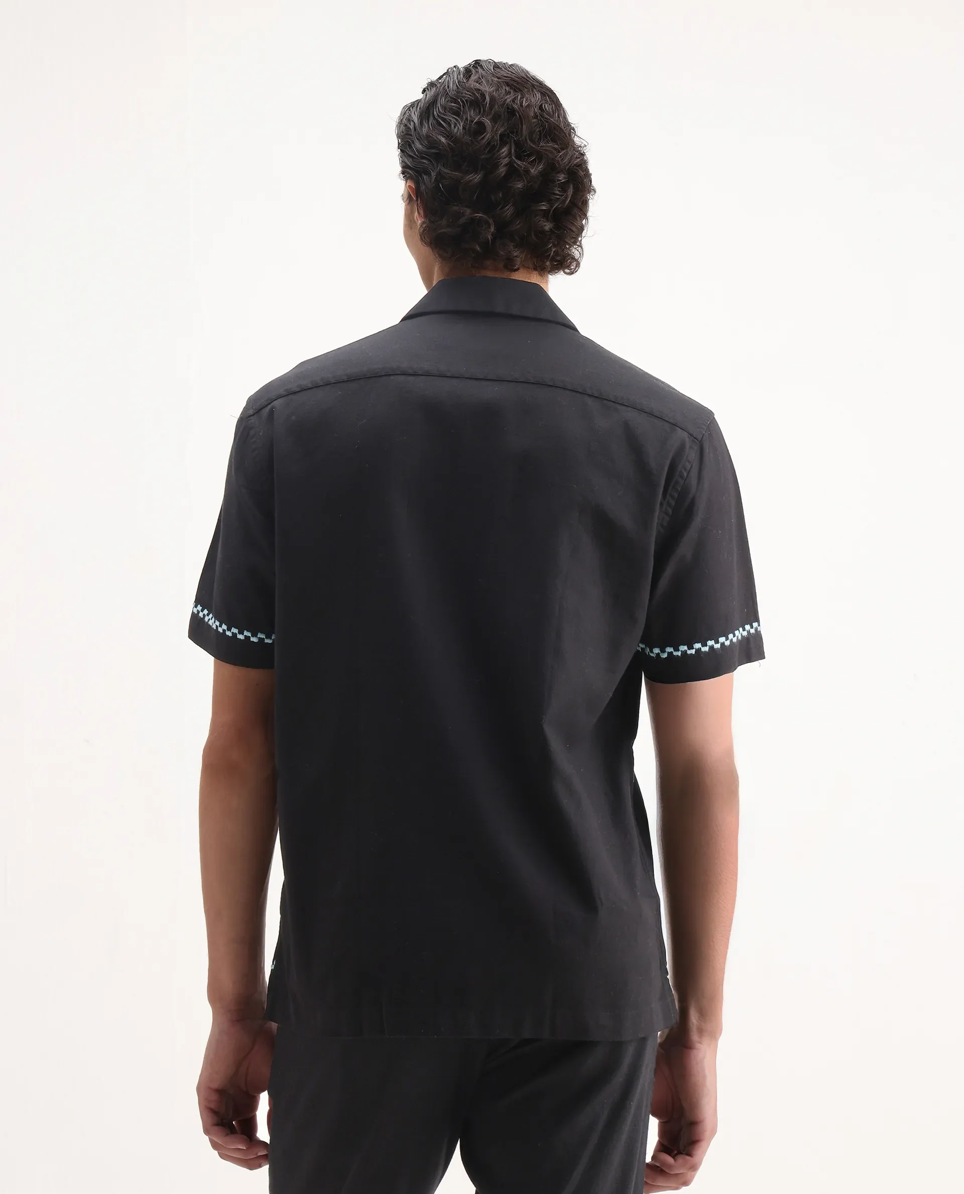 Rare Rabbit Men's Yoko Black Cotton Embroidered Boxy Fit Half Sleeve Cuban Collar Shirt - Image 7