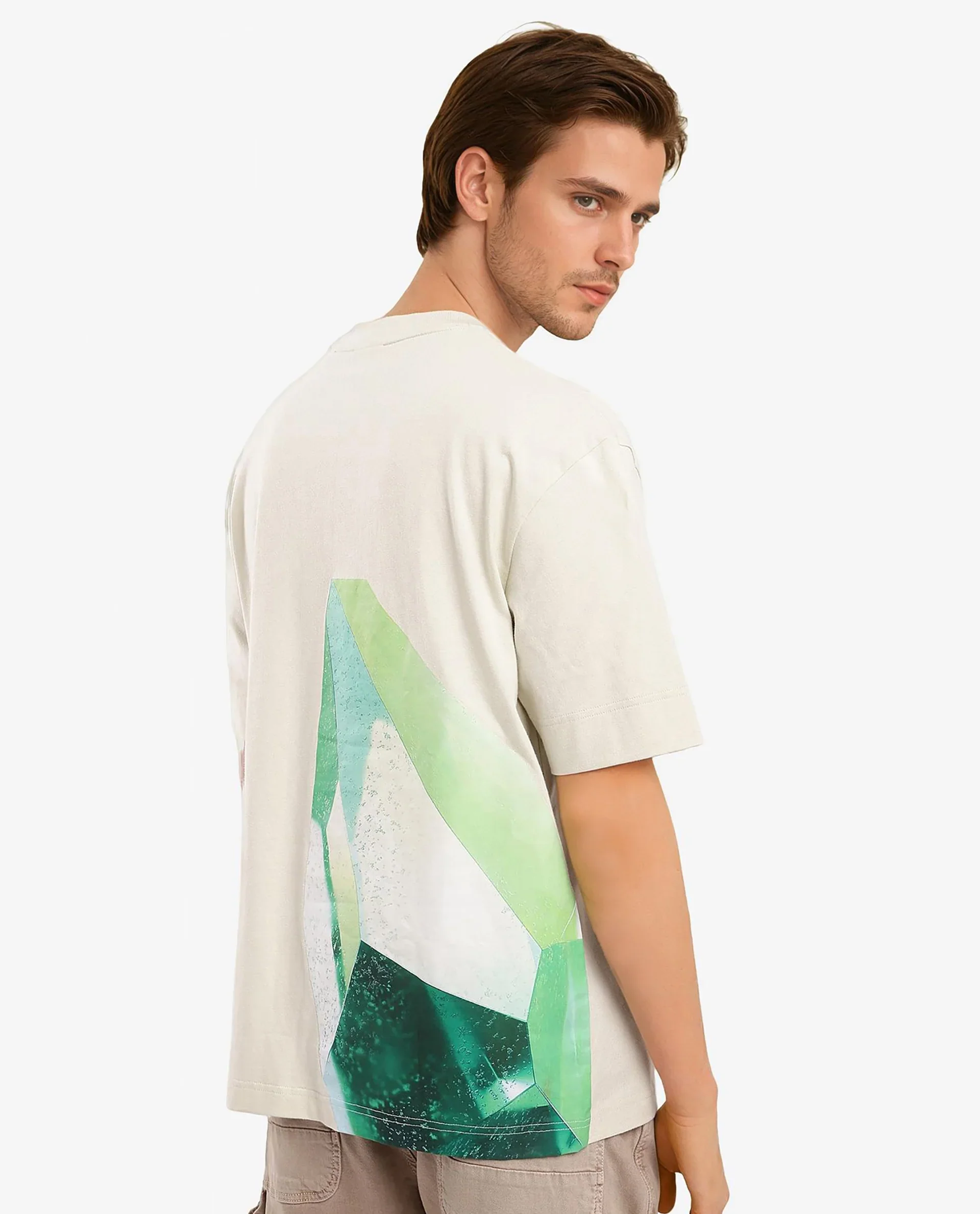 Rare Rabbit Men's Yoko Pastel Green Cotton Graphic Print Oversized Fit Half Sleeve Crew Neck T-Shirt