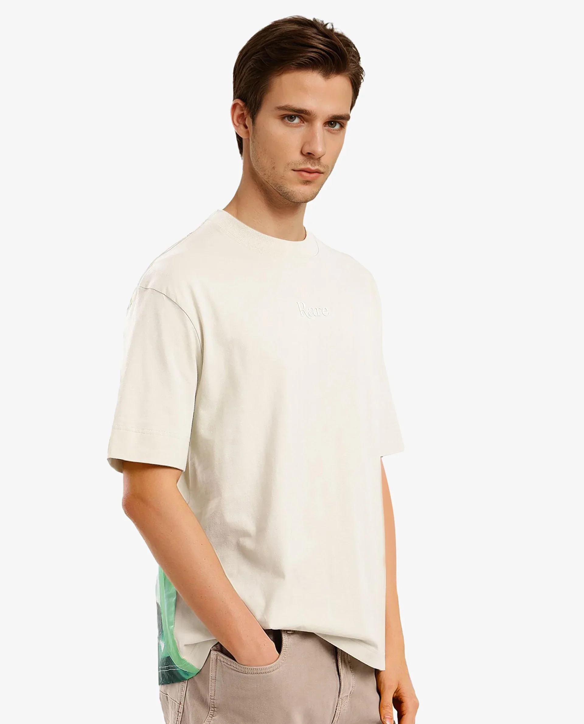 Rare Rabbit Men's Yoko Pastel Green Cotton Graphic Print Oversized Fit Half Sleeve Crew Neck T-Shirt - Image 7