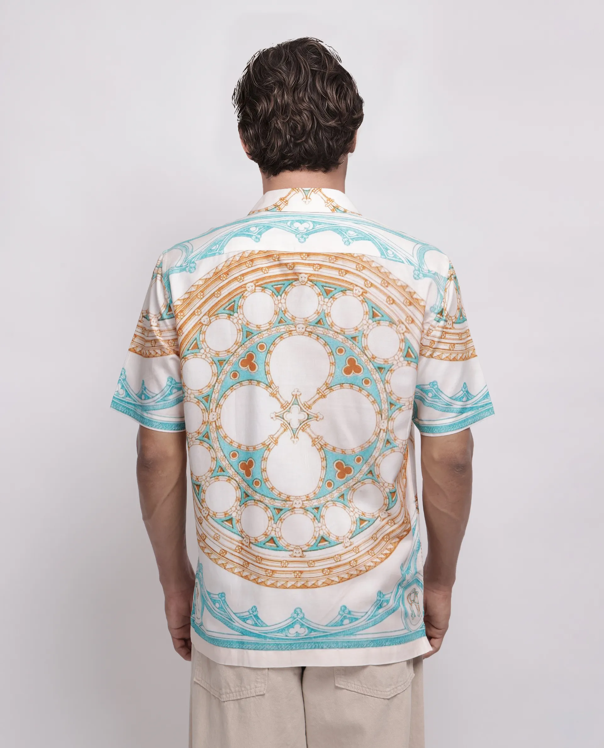 Rare Rabbit Men's Yokor Beige Cotton Blend Placement Print Boxy Fit Half Sleeve Cuban Collar Shirt - Image 4