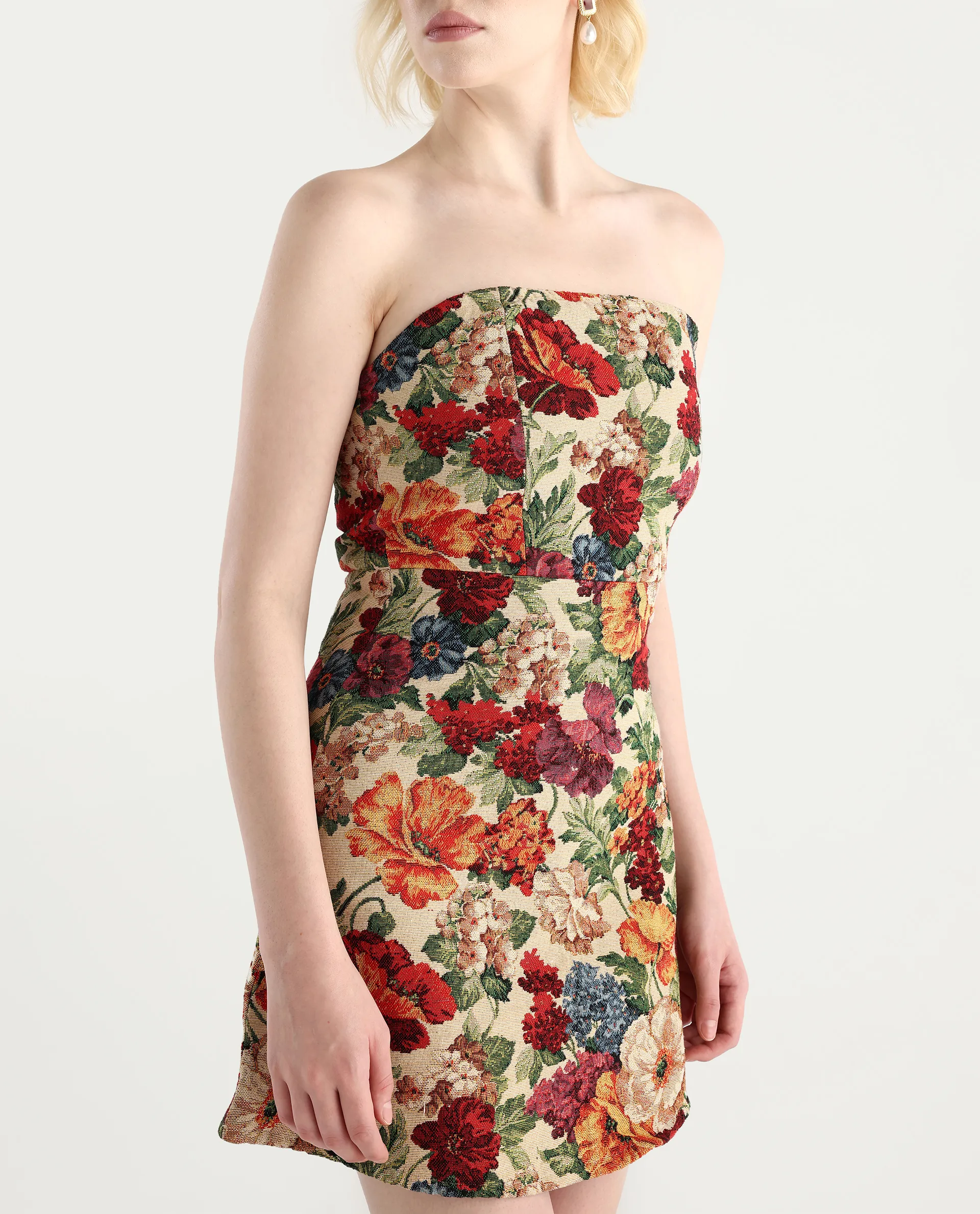 Rareism Women's Yolor - Multi Polyester Blend Tube Neck Jacquard Sleeveless Mini Fit And Flare Dress - Image 4