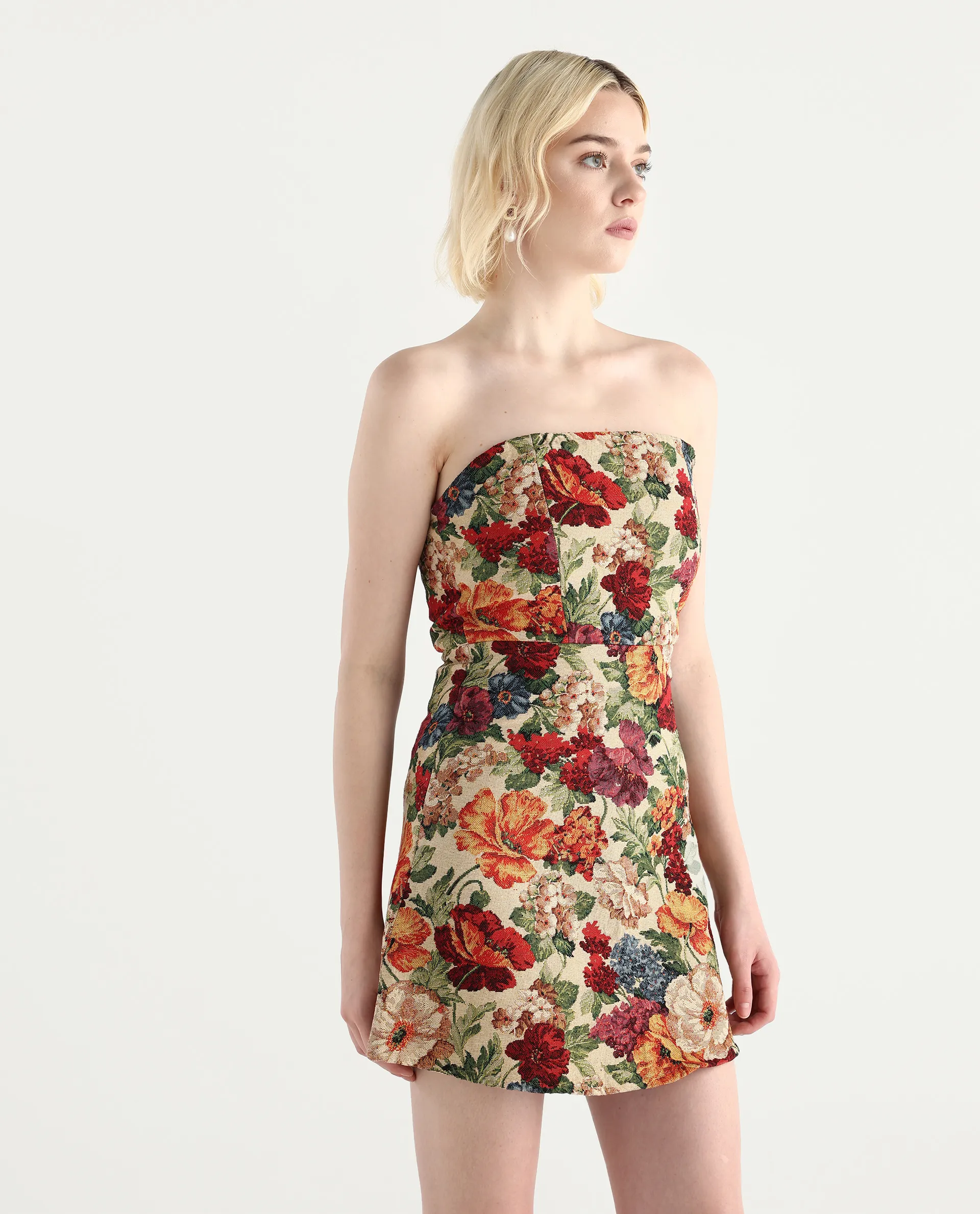 Rareism Women's Yolor - Multi Polyester Blend Tube Neck Jacquard Sleeveless Mini Fit And Flare Dress - Image 6
