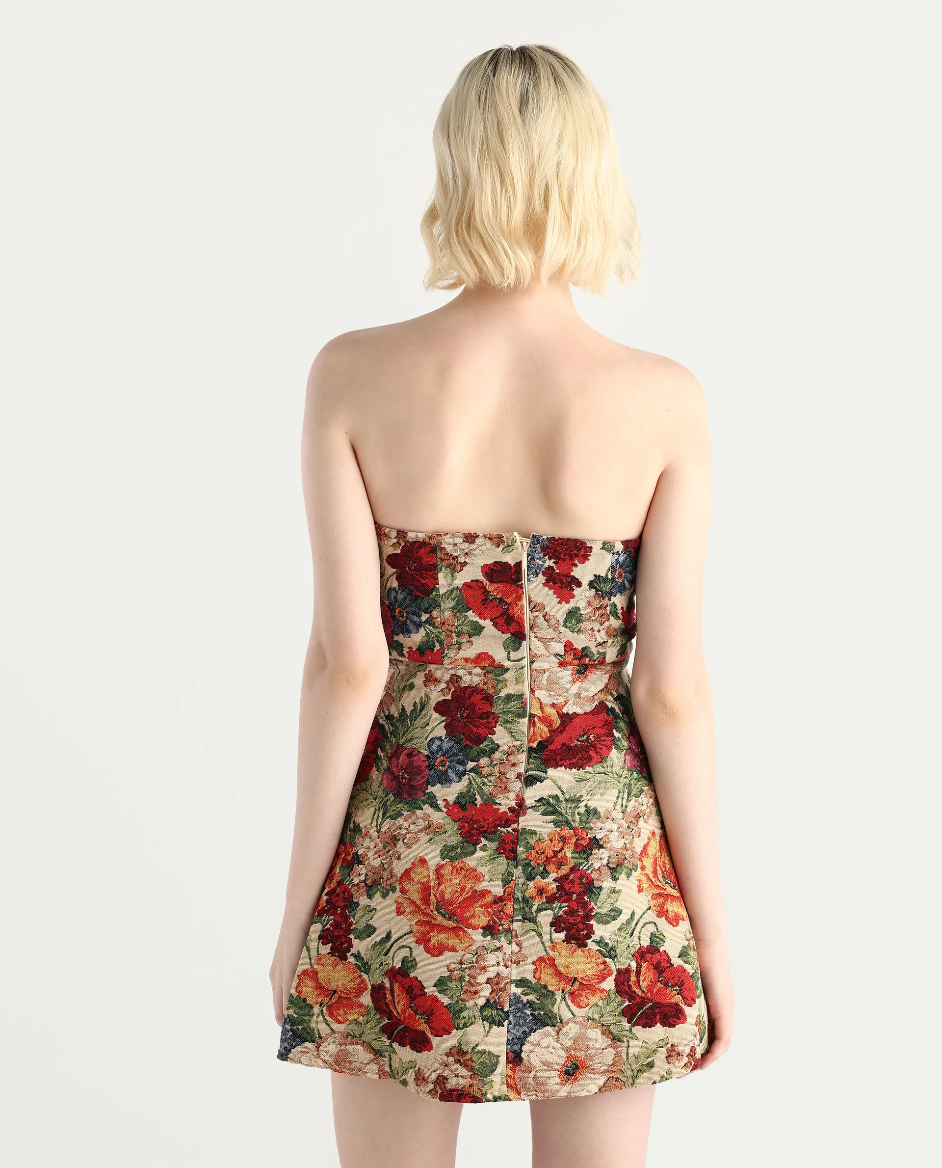 Rareism Women's Yolor - Multi Polyester Blend Tube Neck Jacquard Sleeveless Mini Fit And Flare Dress - Image 7