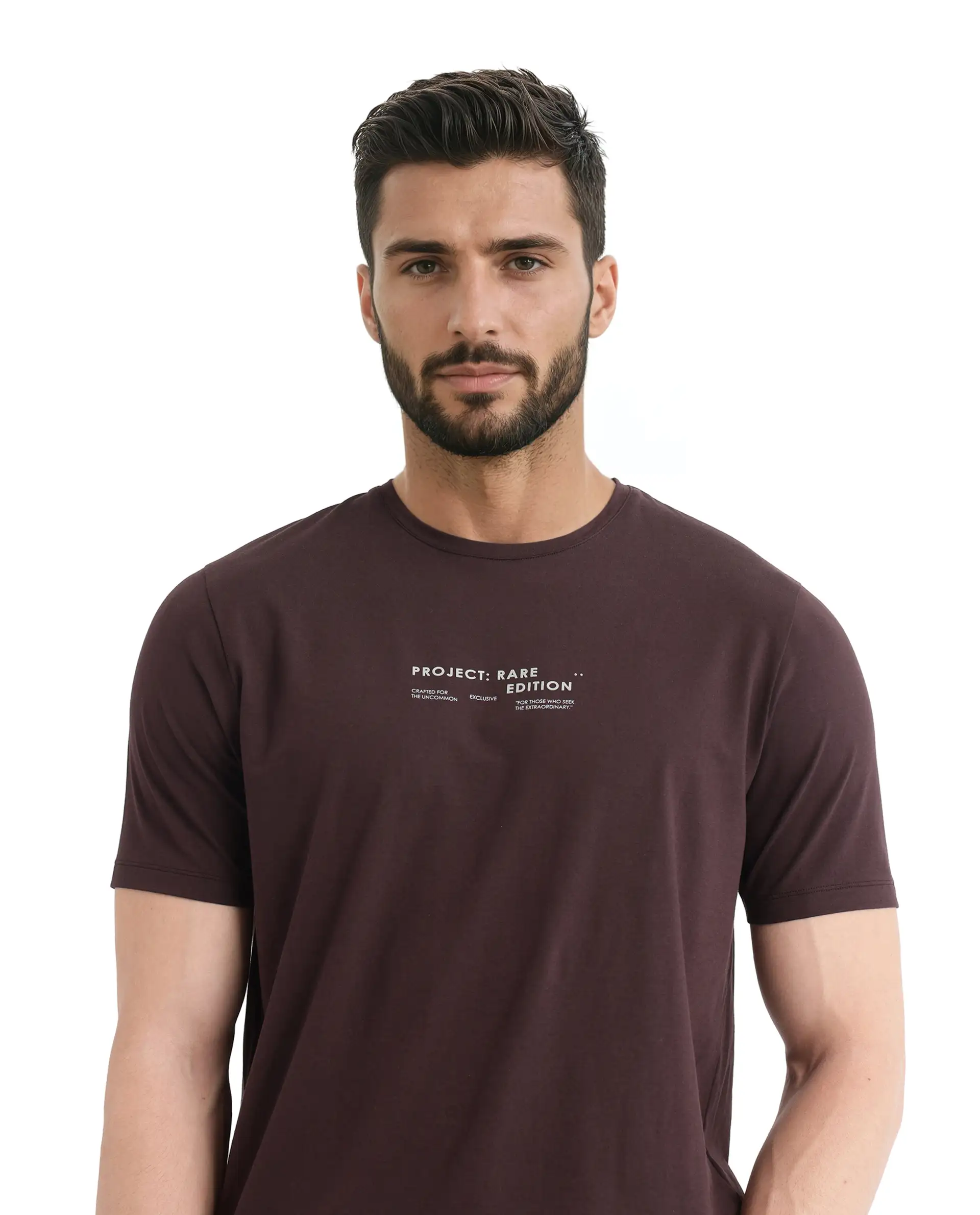 Rare Rabbit Men's Yolt Brown Cotton Graphic Print Regular Fit Half Sleeve Crew Neck T-Shirt - Image 6