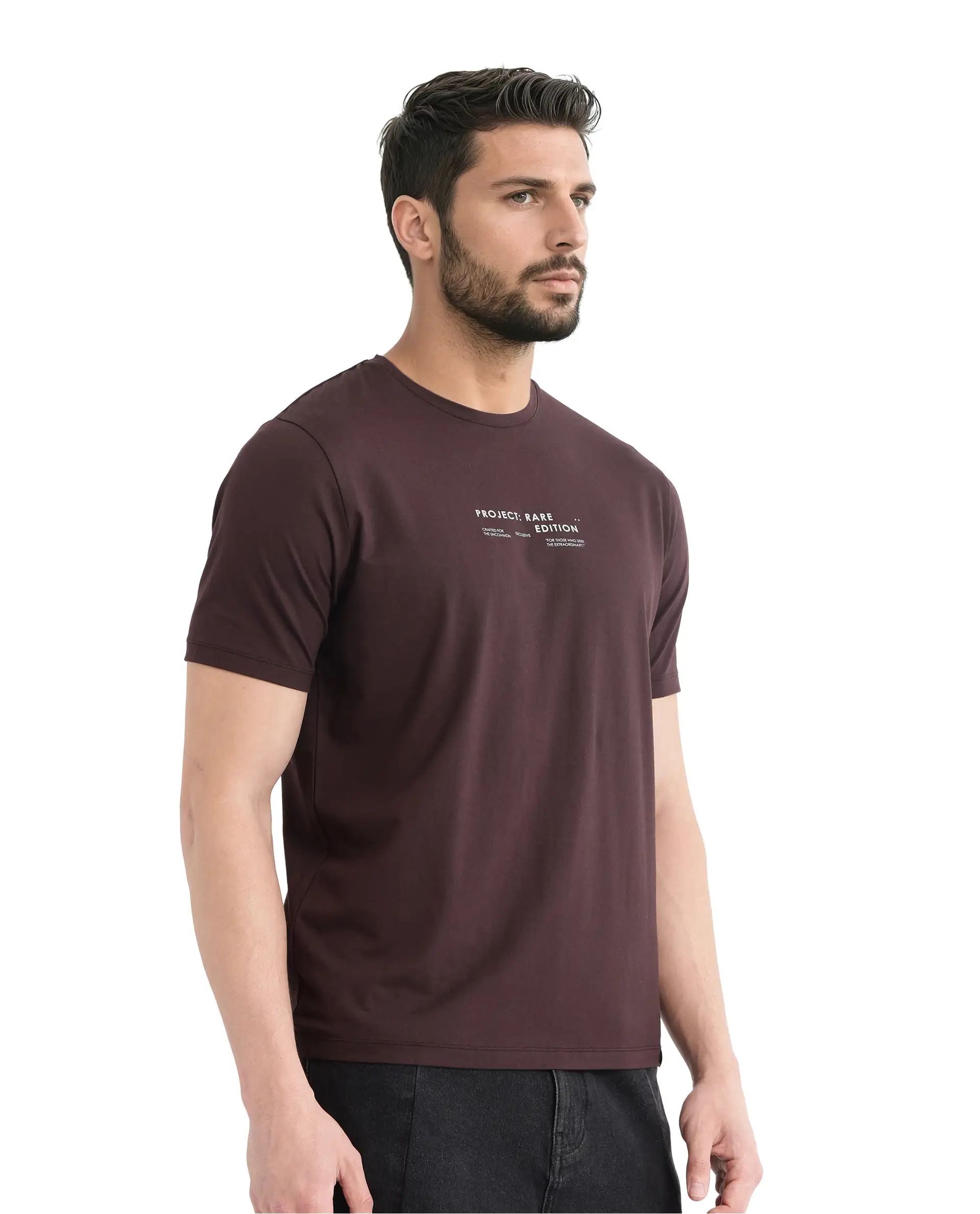 Rare Rabbit Men's Yolt Brown Cotton Graphic Print Regular Fit Half Sleeve Crew Neck T-Shirt - Image 7