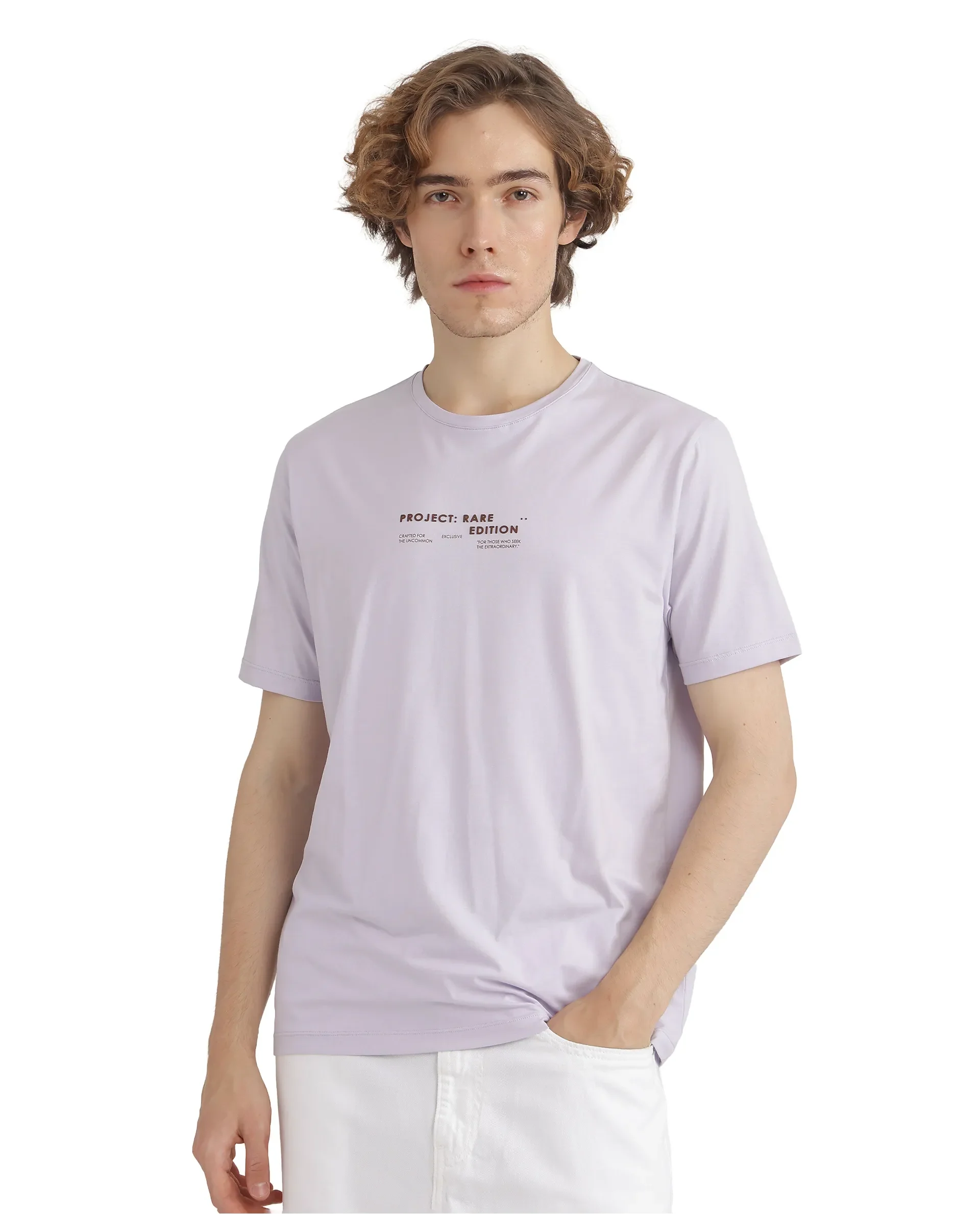 Rare Rabbit Men's Yolt Pastel Purple Cotton Blend Hd Print Regular Fit Half Sleeve Crew Neck T-Shirt - Image 2