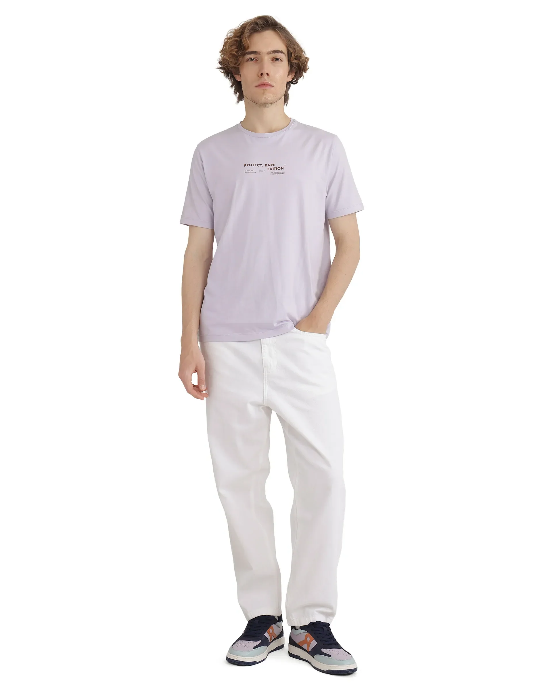 Rare Rabbit Men's Yolt Pastel Purple Cotton Blend Hd Print Regular Fit Half Sleeve Crew Neck T-Shirt - Image 3