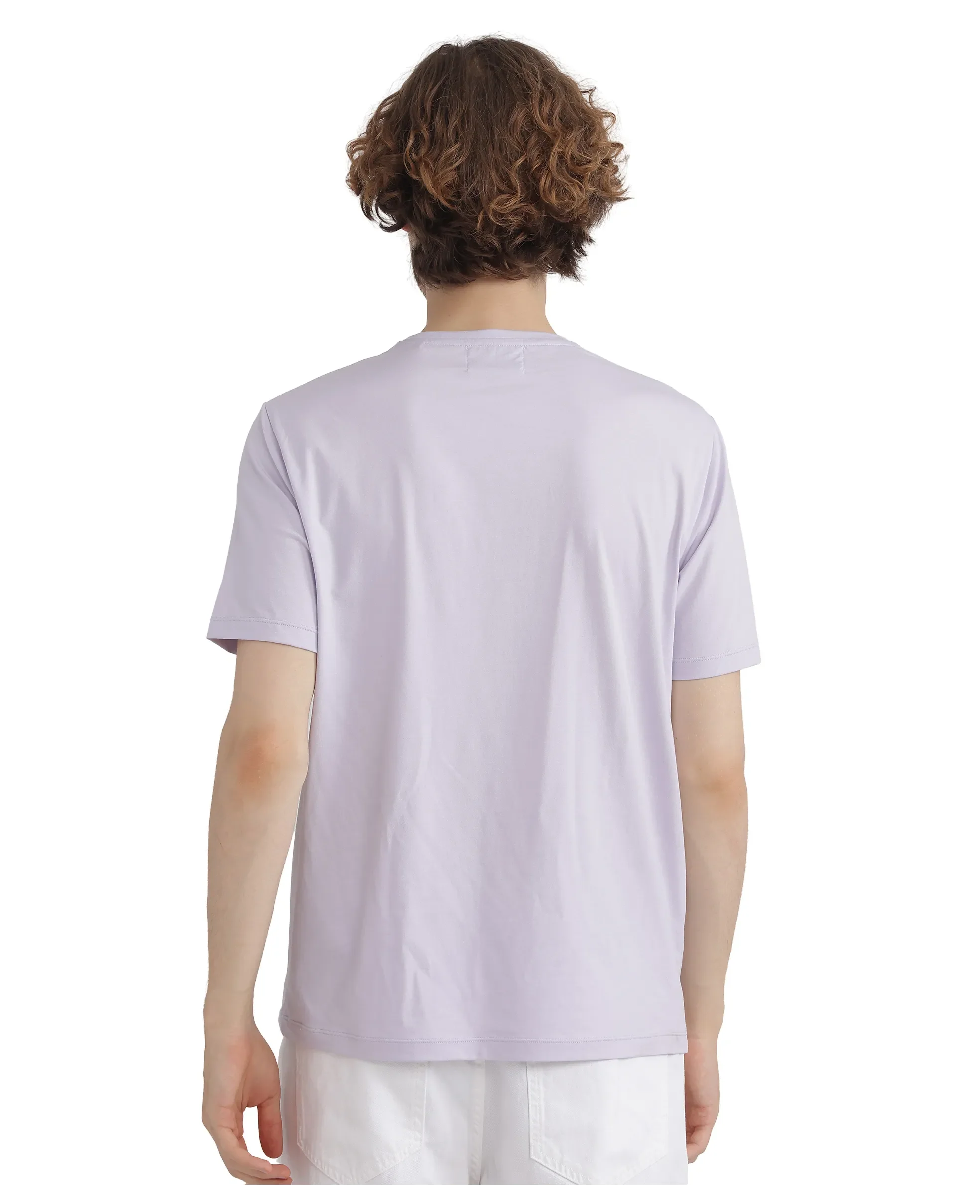 Rare Rabbit Men's Yolt Pastel Purple Cotton Blend Hd Print Regular Fit Half Sleeve Crew Neck T-Shirt - Image 5