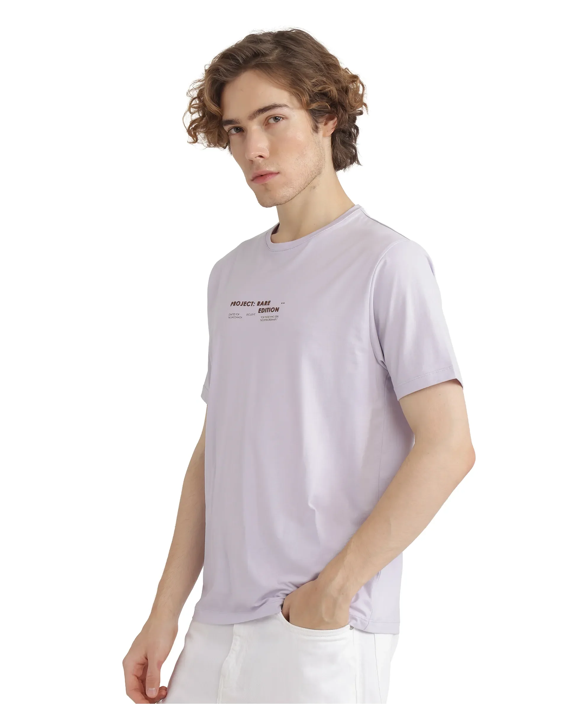 Rare Rabbit Men's Yolt Pastel Purple Cotton Blend Hd Print Regular Fit Half Sleeve Crew Neck T-Shirt - Image 6