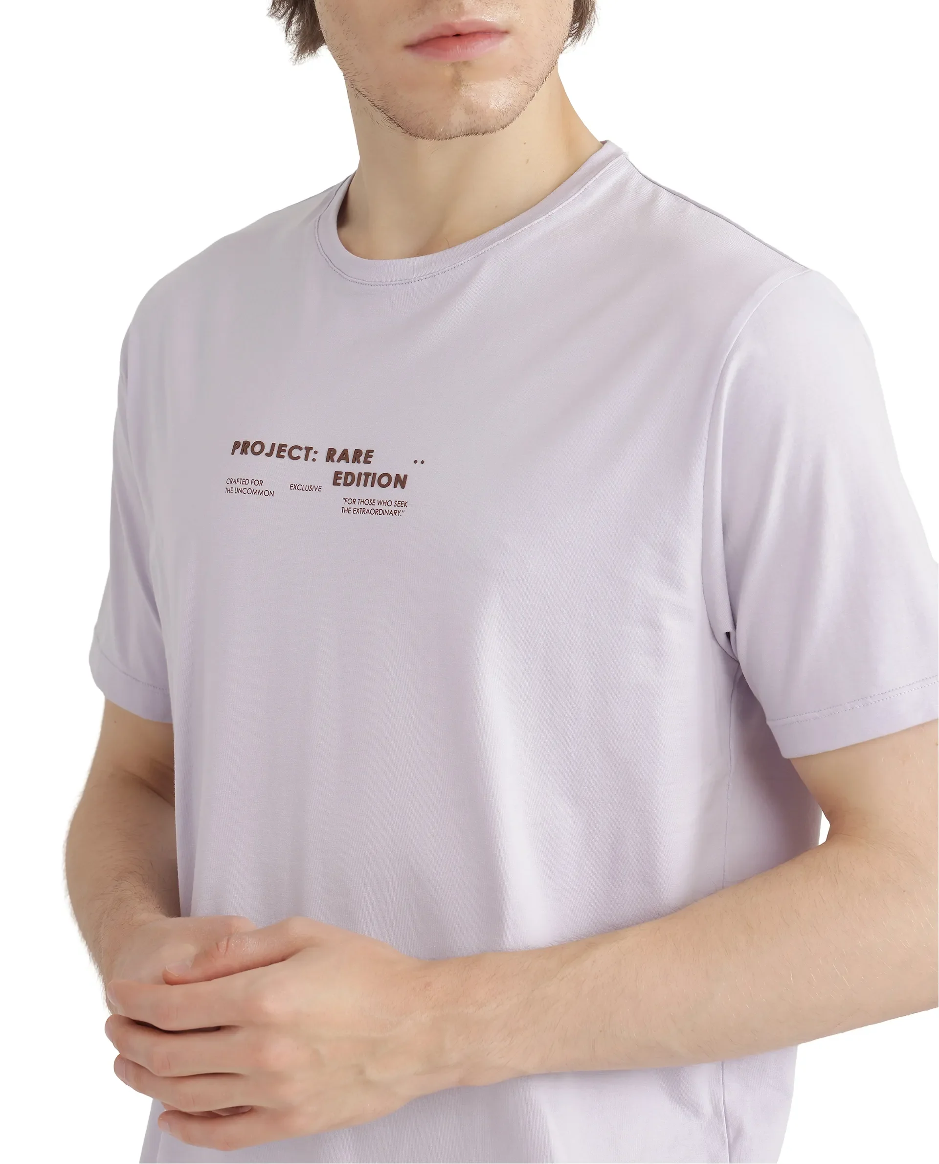 Rare Rabbit Men's Yolt Pastel Purple Cotton Blend Hd Print Regular Fit Half Sleeve Crew Neck T-Shirt - Image 9