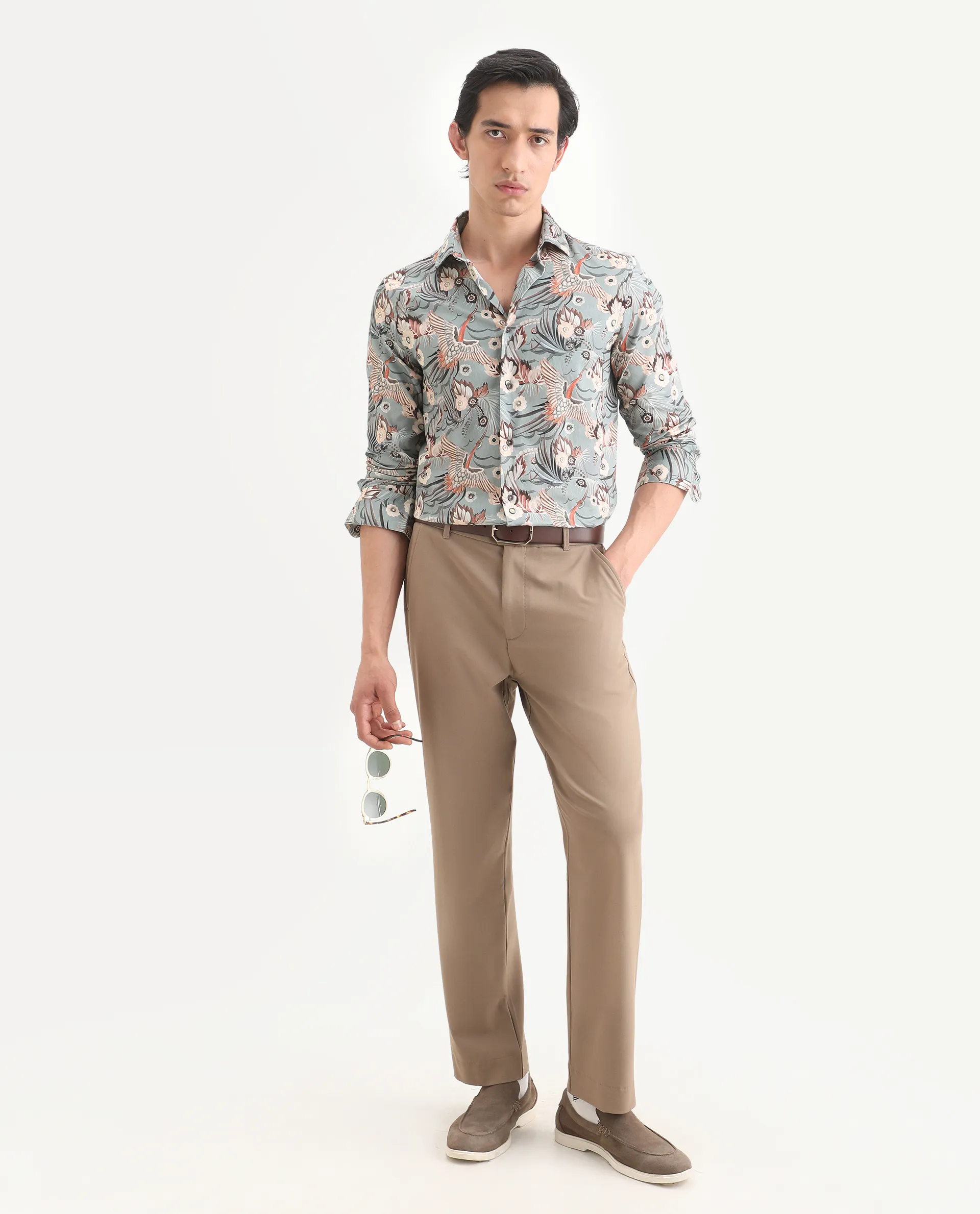 Rare Rabbit Men's Yori Dusky Green Cotton Fabric Collared Neck Regular Printed Shirt - Image 2