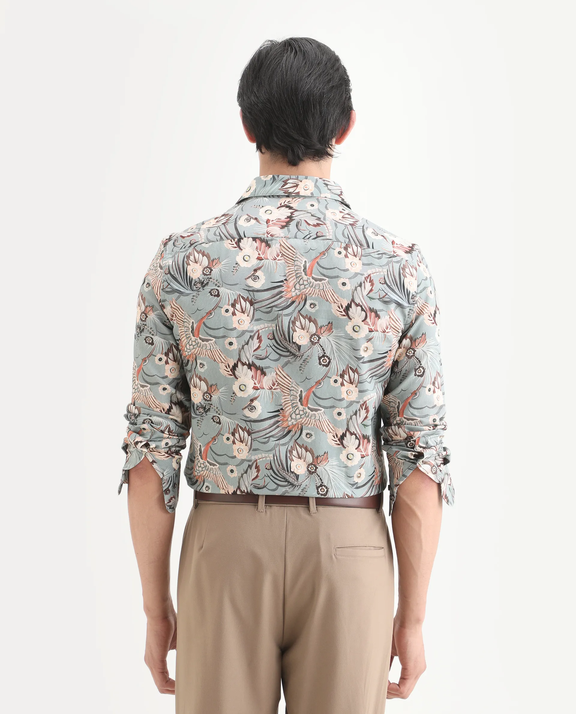 Rare Rabbit Men's Yori Dusky Green Cotton Fabric Collared Neck Regular Printed Shirt - Image 7