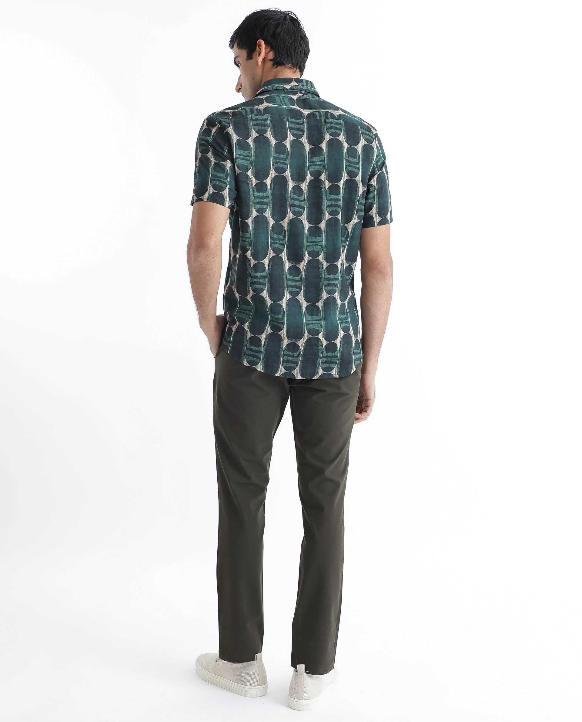 Rare Rabbit Men's York Dark Green Viscose Printed Regular Fit Half Sleeve Spread Collar Shirt - Image 10