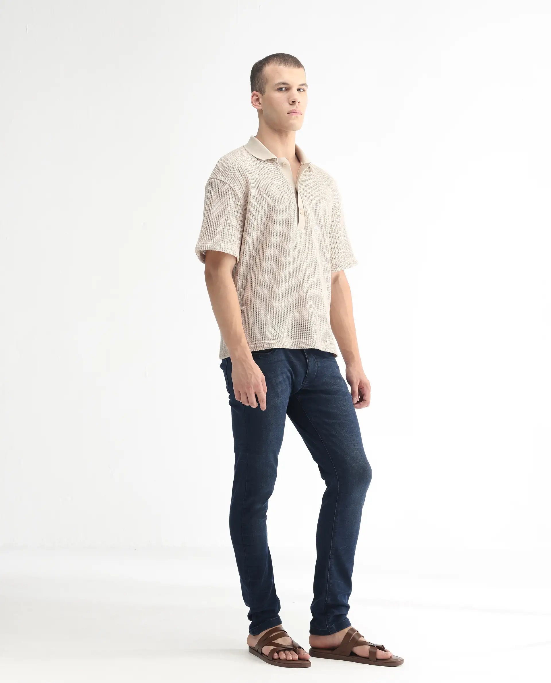Rare Rabbit Men's Yoshi Dark Blue Cotton Plain Hawk Slim Fit Jeans - Image 5