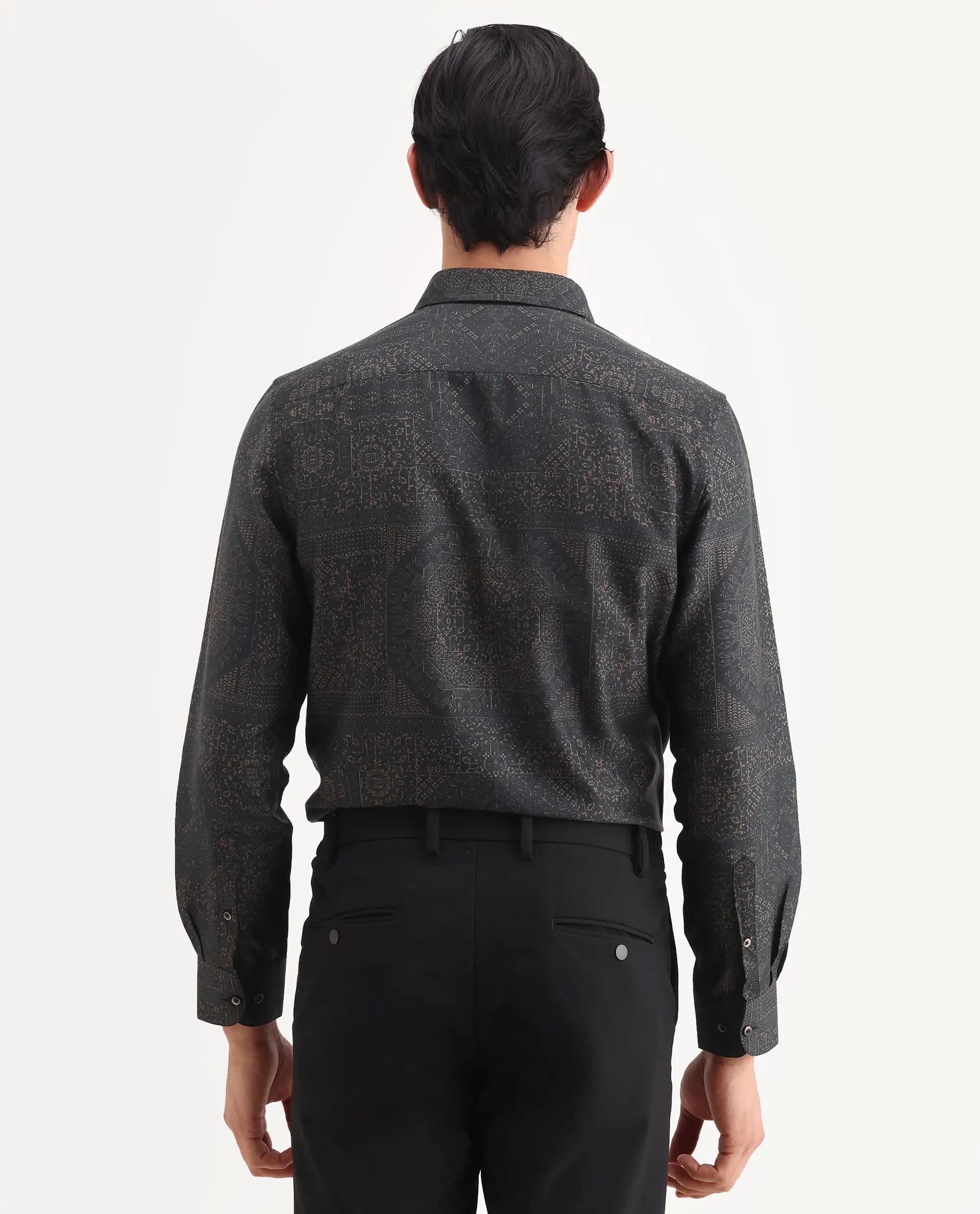 Rare Rabbit Men's Yotz Black Cotton Blend Fabric Full Sleeve Spread Collar Regular Fit Geometric Print Shirt - Image 6